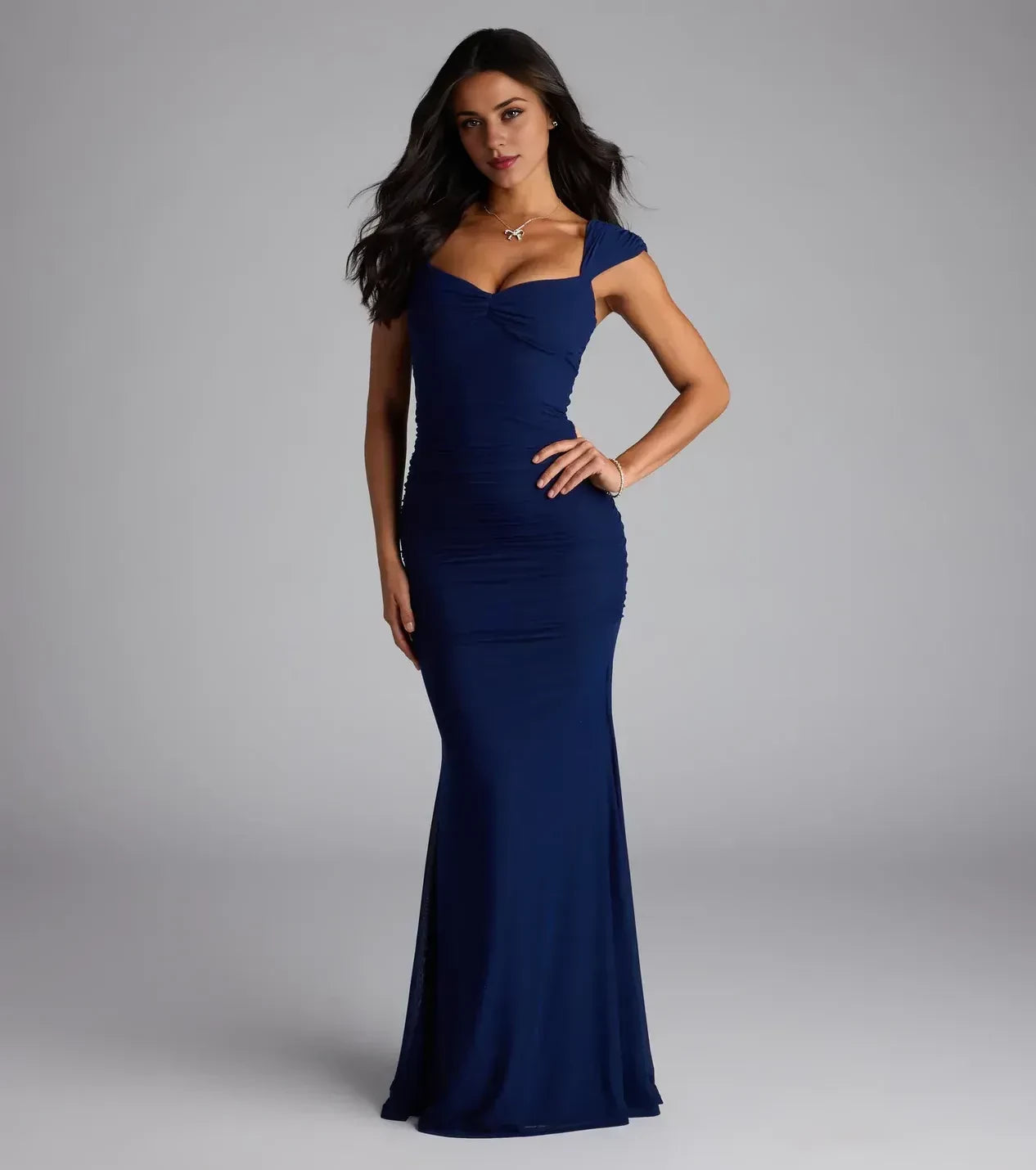 Captivating Trumpet Sweetheart Neck Cap Sleeve Lace Up Back Floor Length Prom Dress