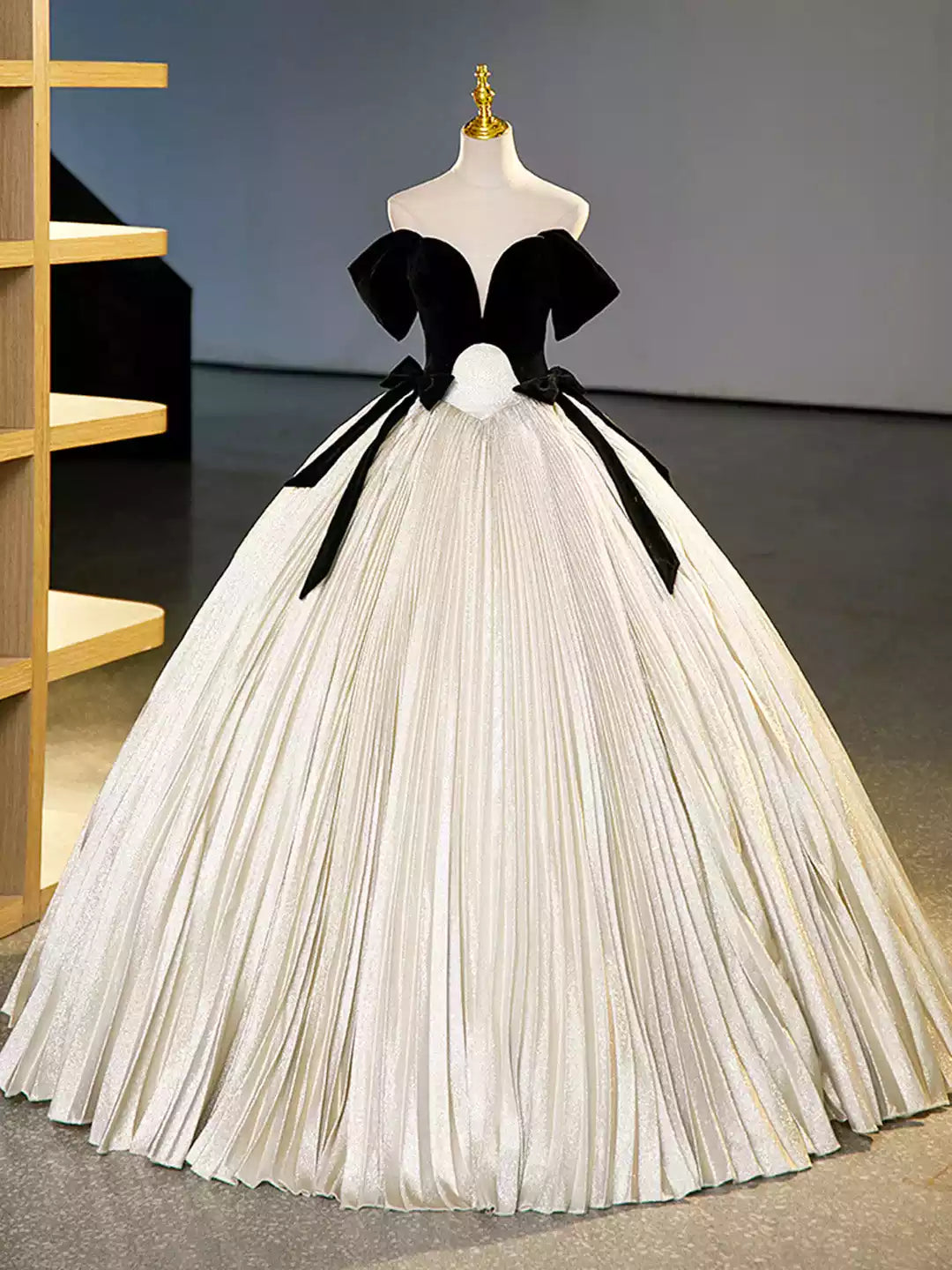 Champagne A-Line Black Velvet Long Prom Dress Formal Dress Evening Dress