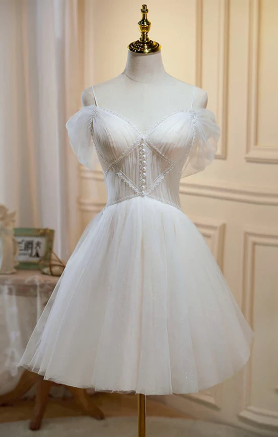 Champagne Tulle Lace Sleeveless Short  Homecoming Dress Evening Dress Party Dresses Prom Dress