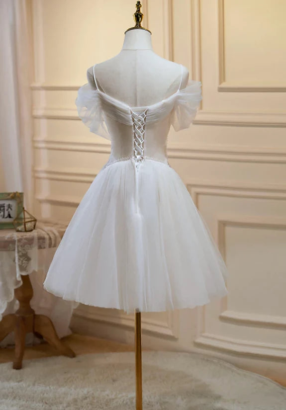 Champagne Tulle Lace Sleeveless Short  Homecoming Dress Evening Dress Party Dresses Prom Dress