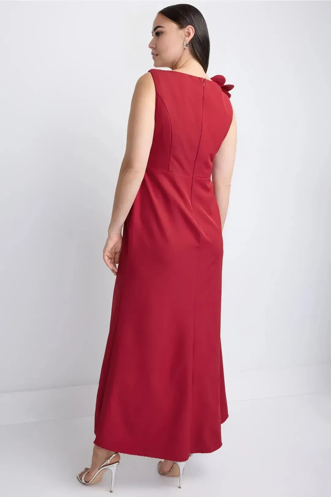 Charming A Line Boat Neck Sleeveless Floral Accent Side Slit Plus Size Floor Length Prom Dress