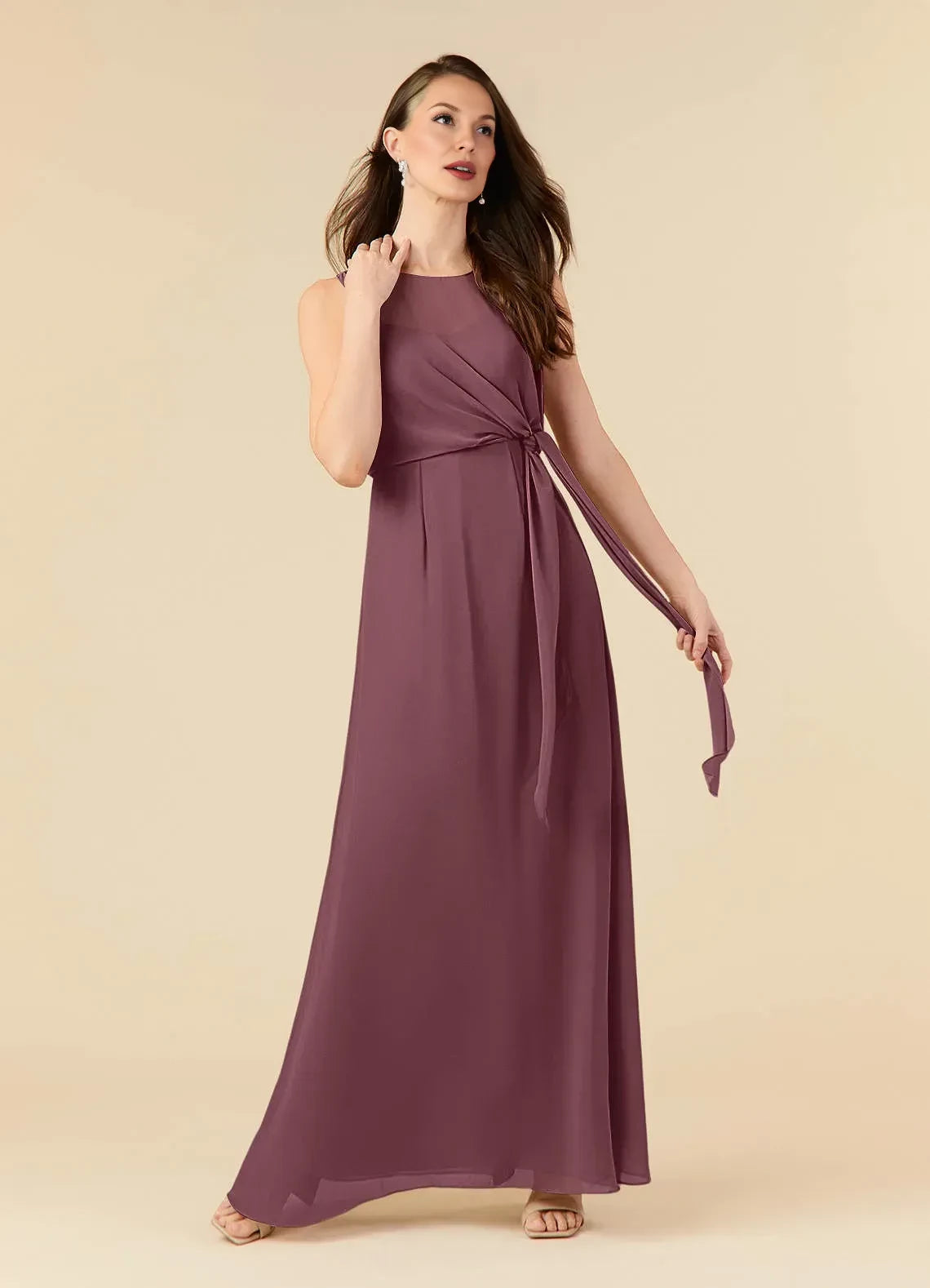 Charming A Line Crew Neck Sleeveless Keyhole Back Floor Length Mother of the Bride Dress