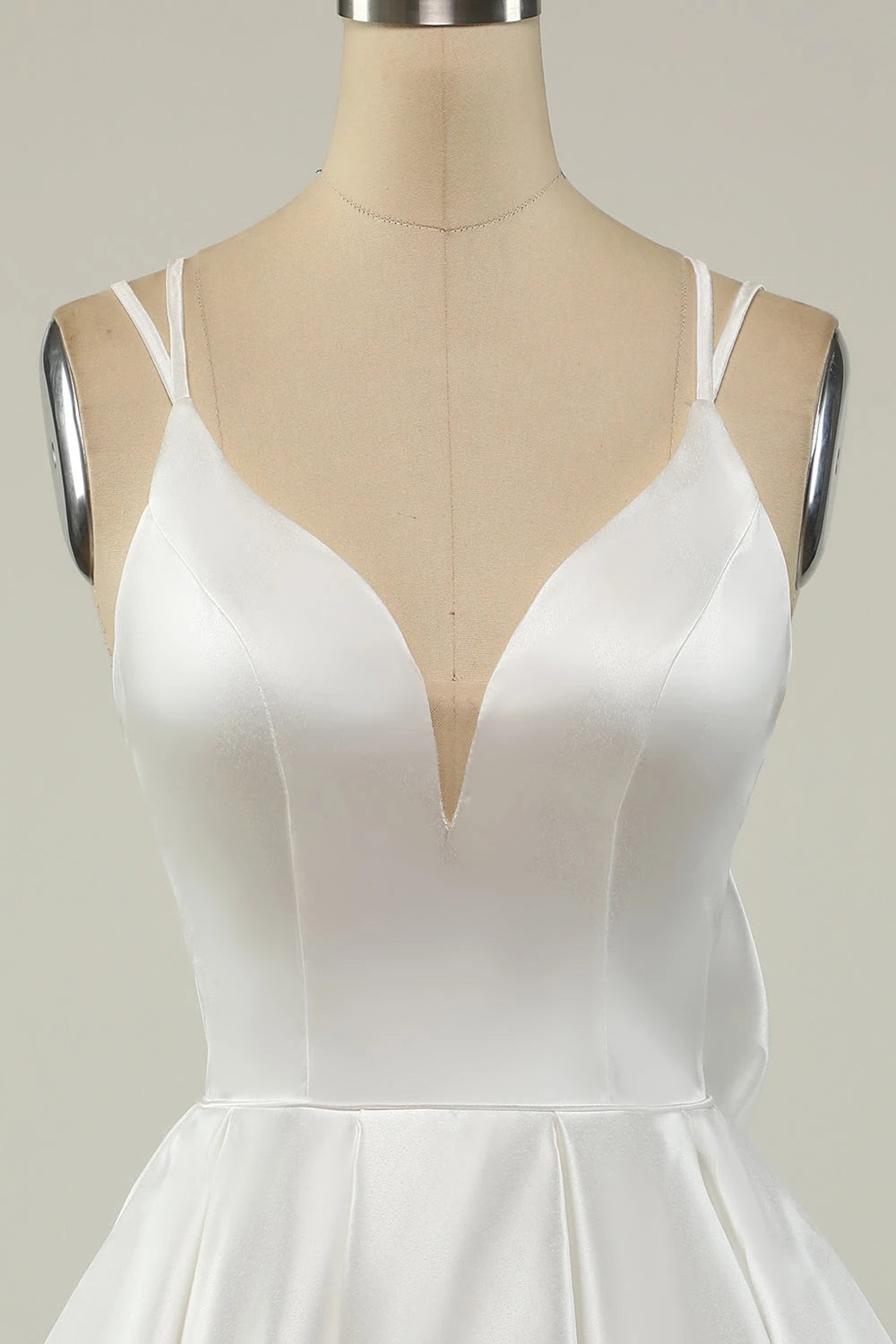 Charming A-Line Deep V-Neck Spaghetti Strap Bow Back Mini Party Dress Homecoming Dress