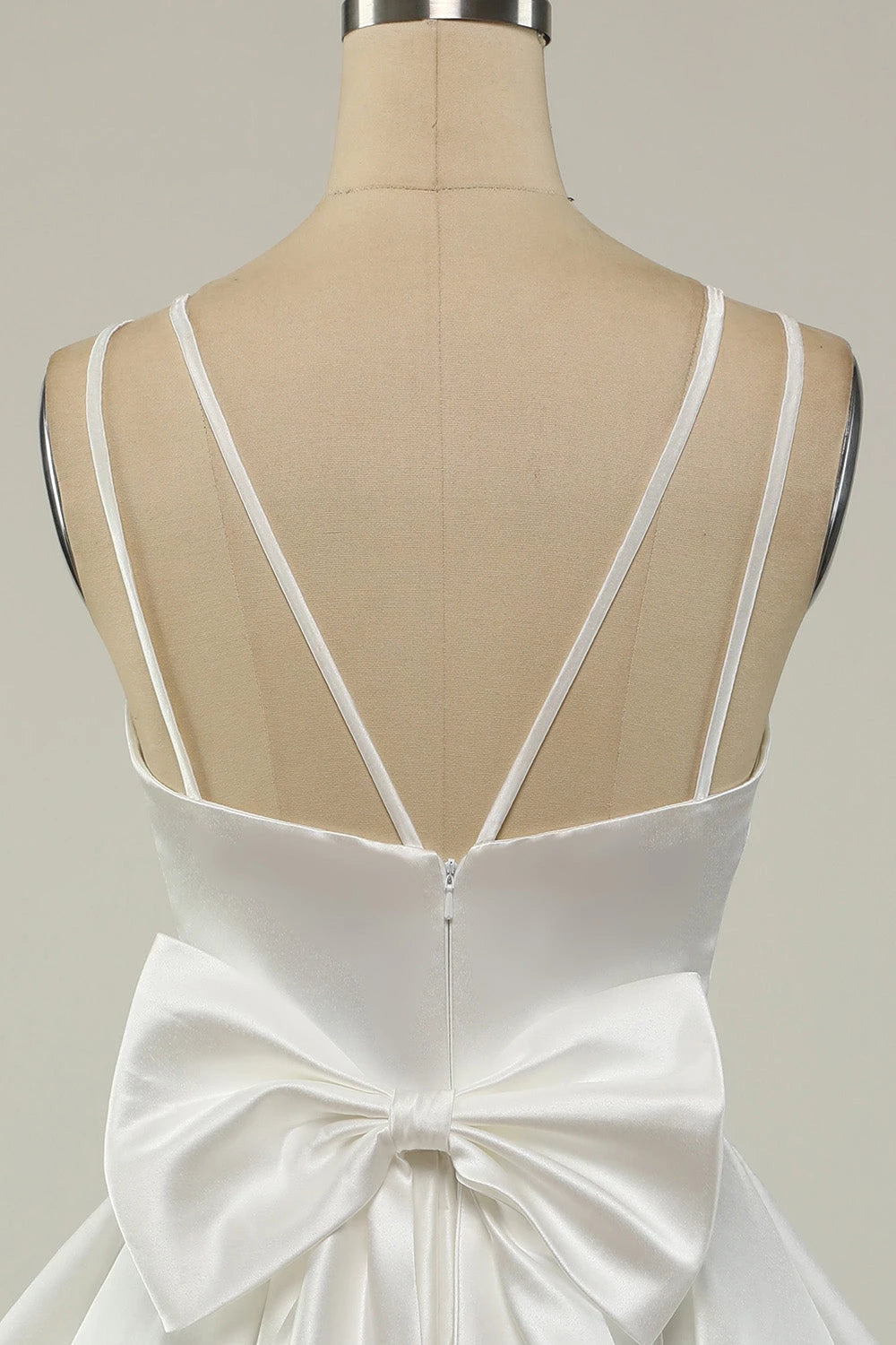 Charming A-Line Deep V-Neck Spaghetti Strap Bow Back Mini Party Dress Homecoming Dress