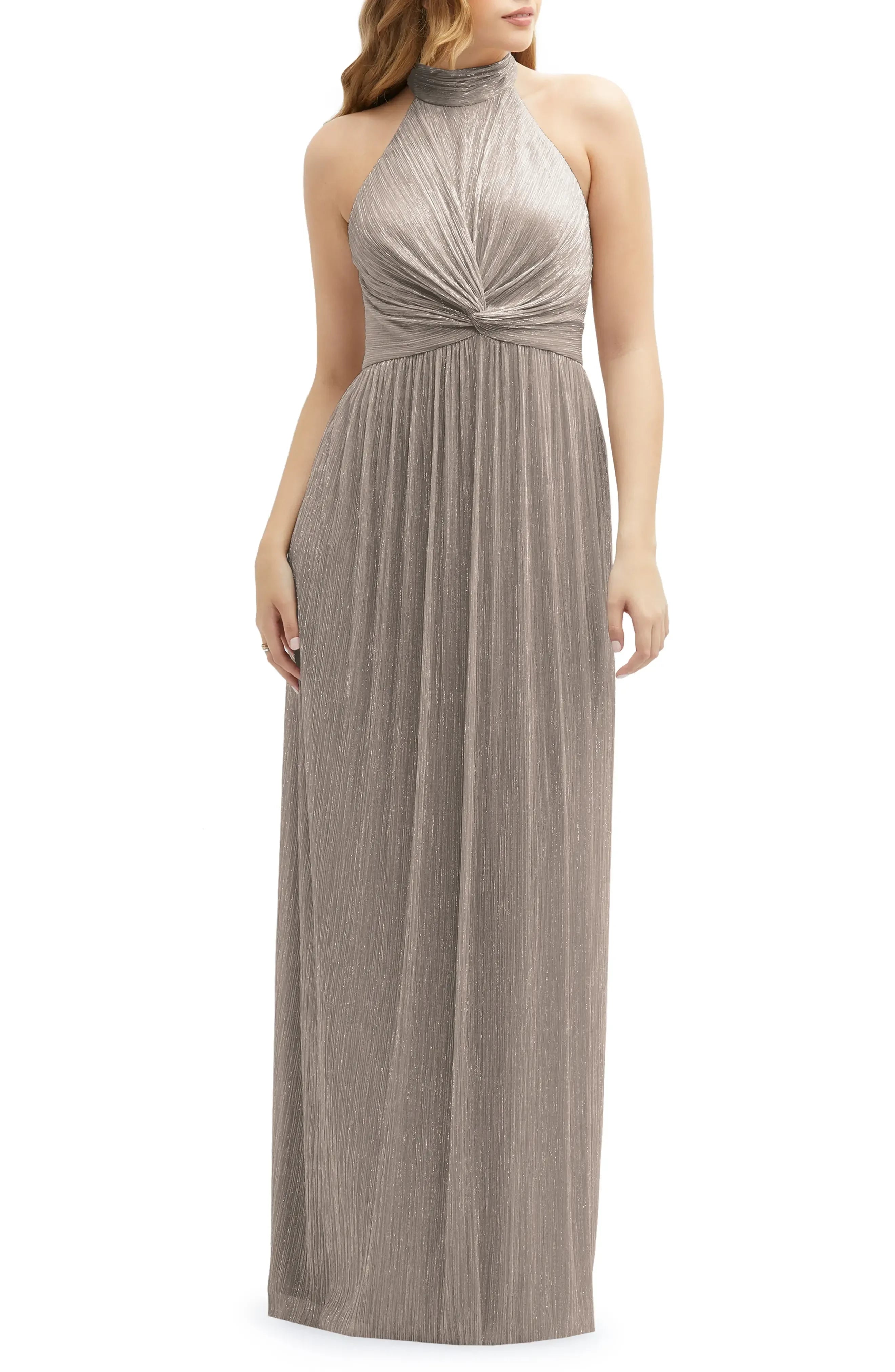 Charming A Line Halter Neck Sleeveless Open Back Floor Length Evening Dress