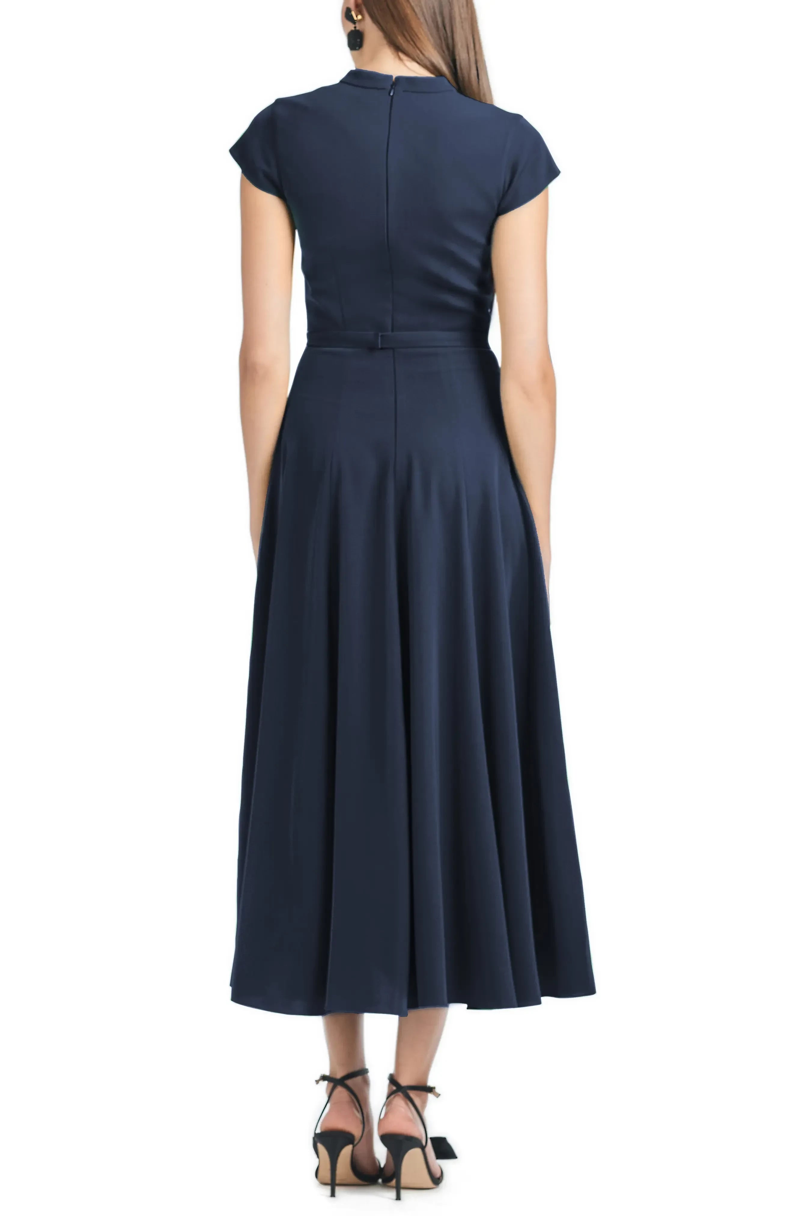 Charming A Line Notch Neck Cap Sleeve Zipper Back Midi Length Bridesmaid Dress