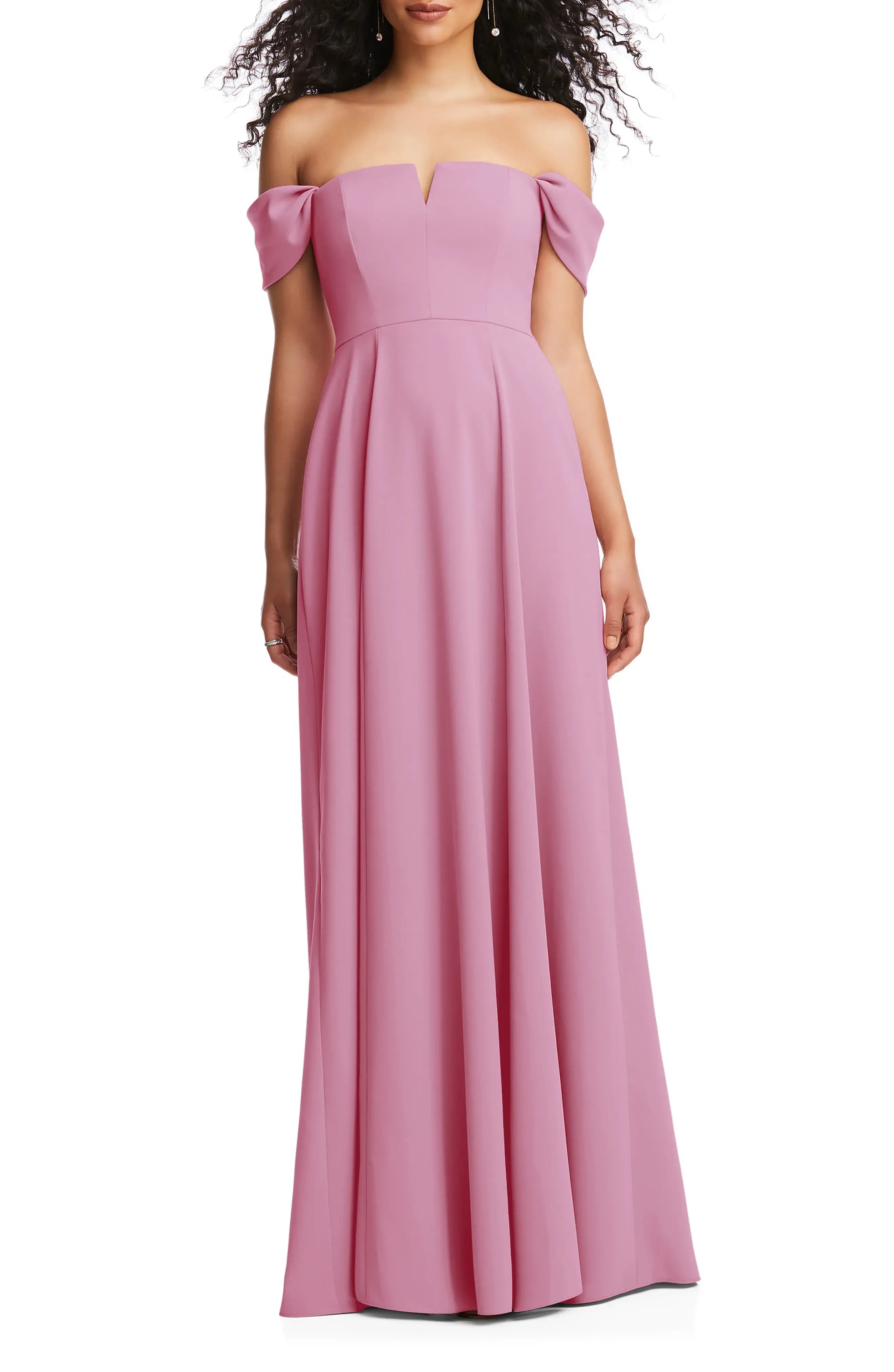 Charming A Line Off Shoulder Short Sleeve Open Back Floor Length Evening Dress