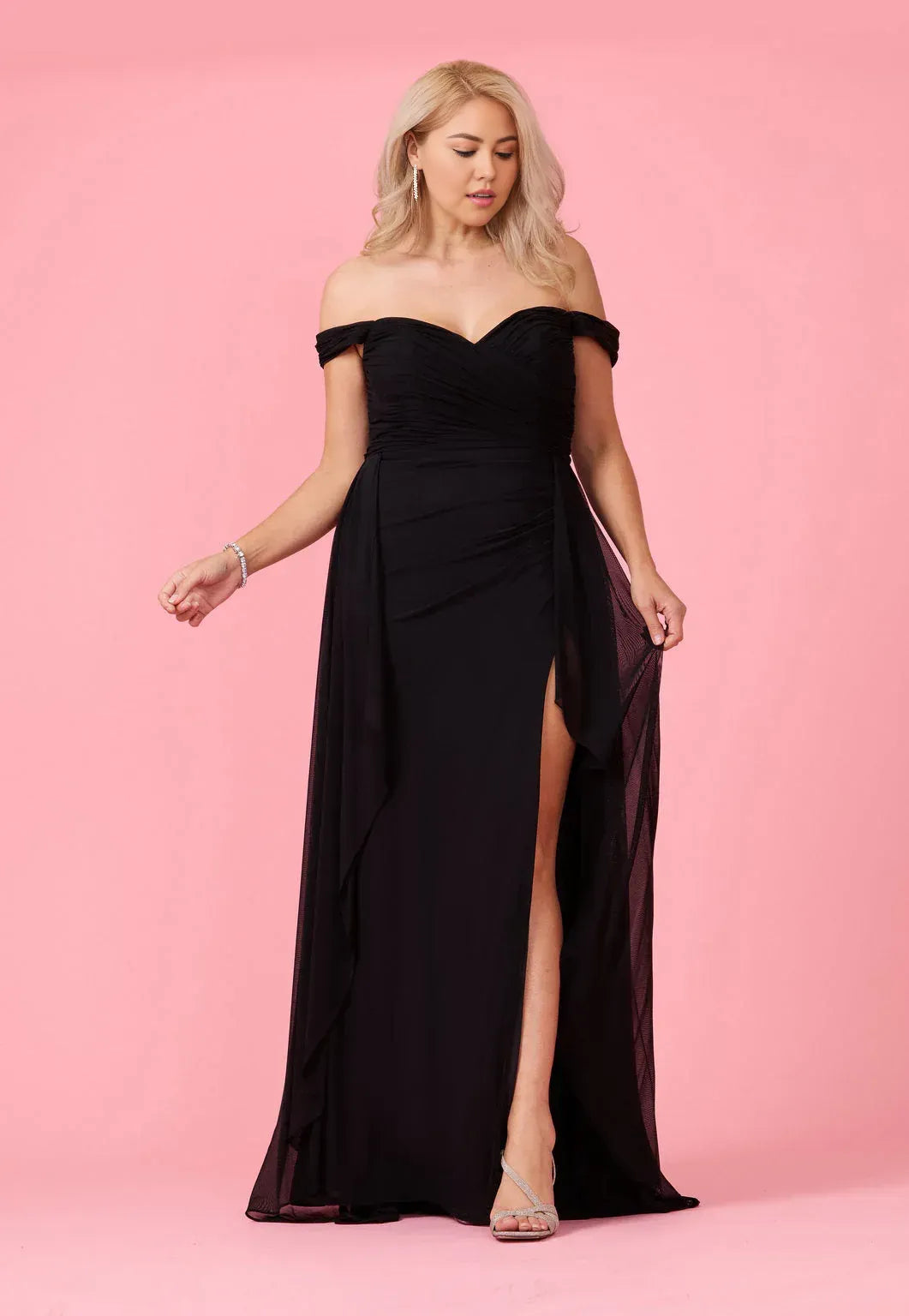 Charming A Line Off Shoulder Sleeveless Ruched Front Floor Length Plus-Size Evening Dress