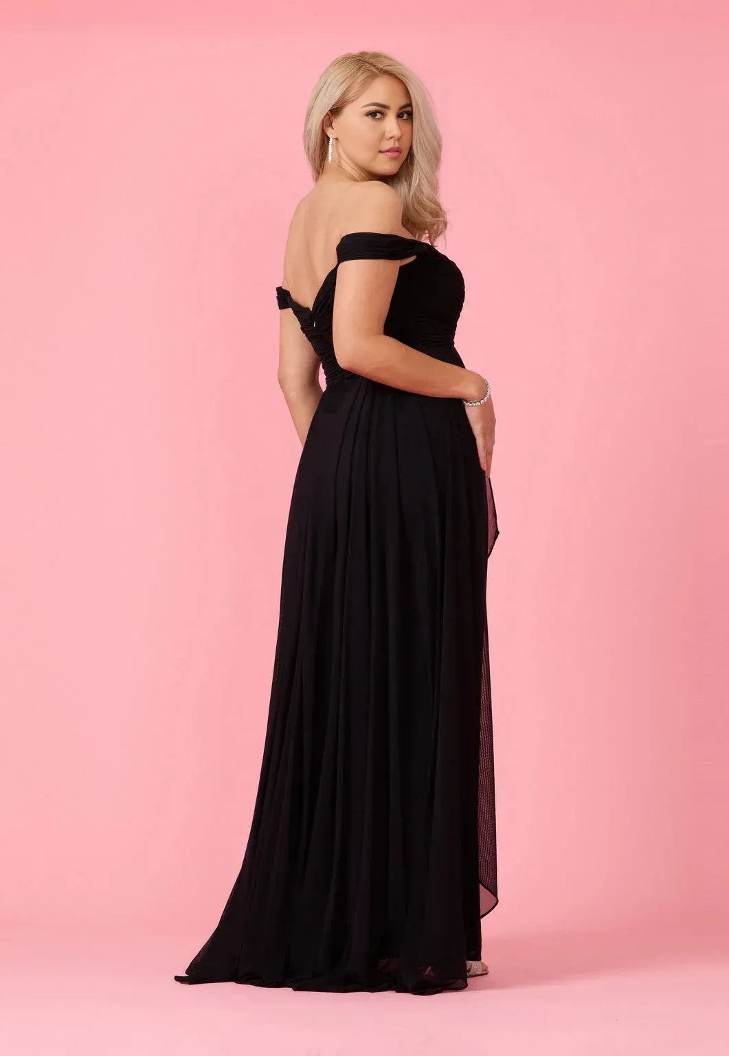 Charming A Line Off Shoulder Sleeveless Ruched Front Floor Length Plus-Size Evening Dress