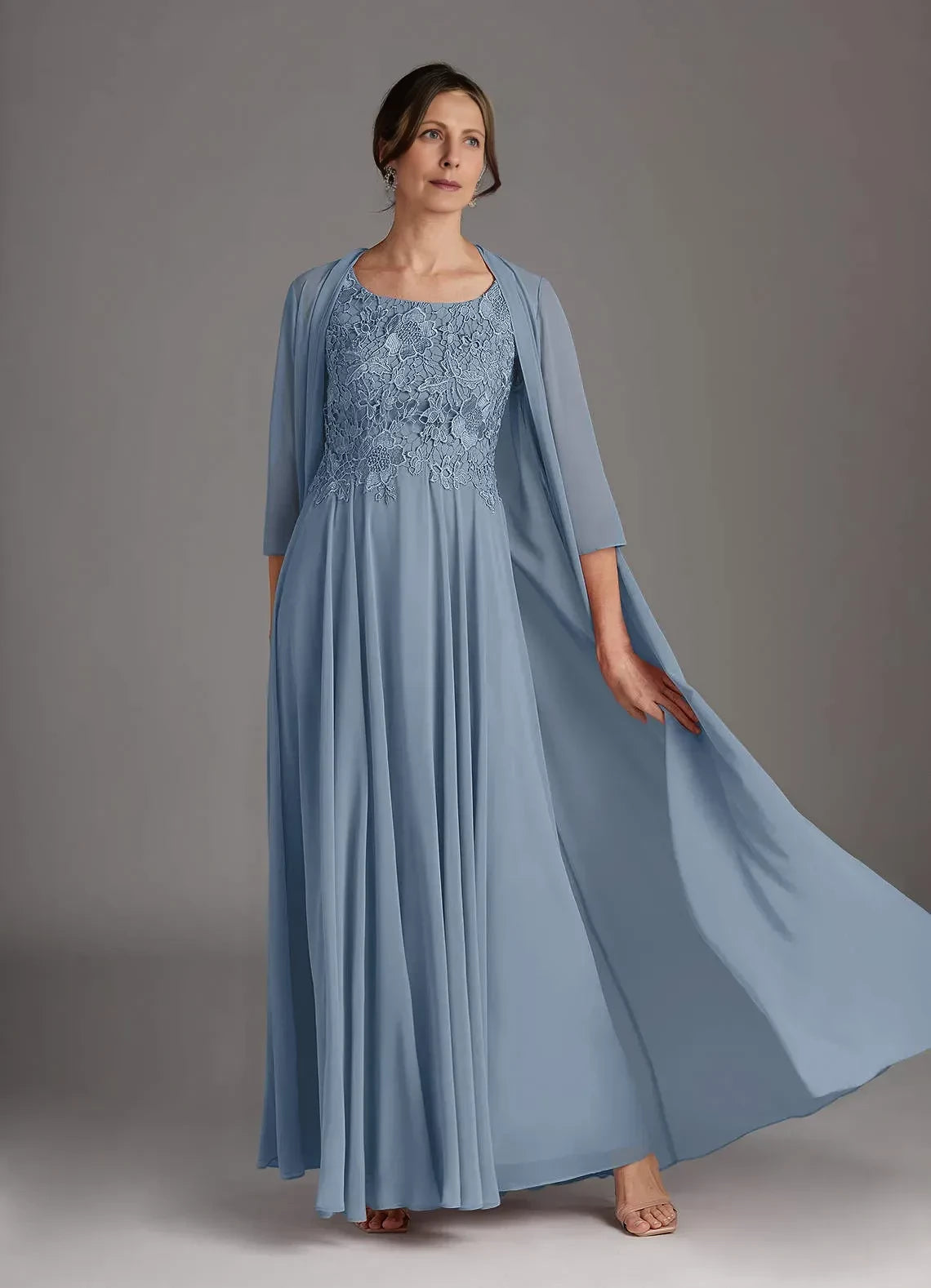 Charming A Line Scoop Neck Sleeveless Zipper Back Floor Length Mother of the Bride Dress with Chiffon Jacket