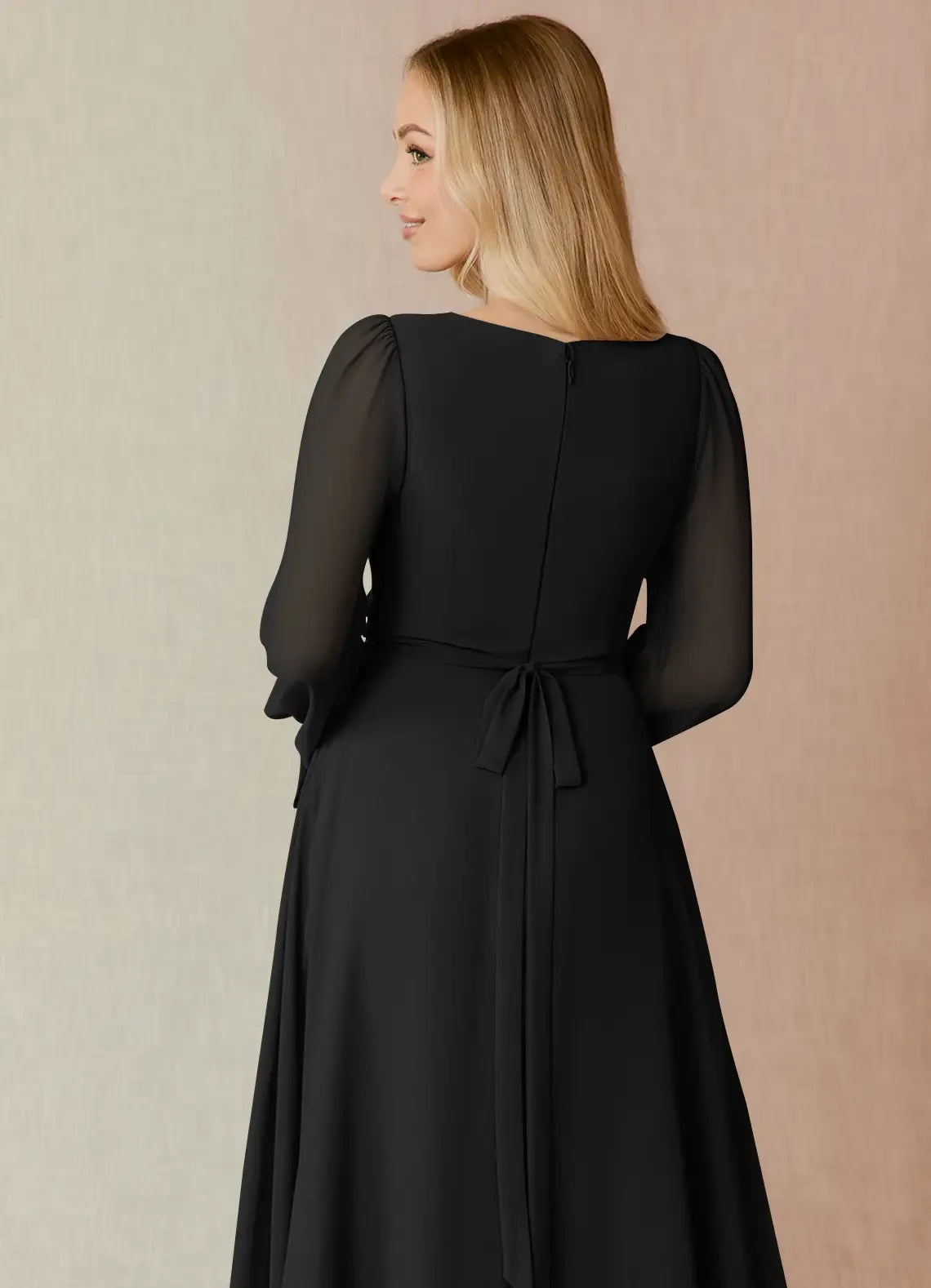 Charming A Line Square Neck Long Sleeve Tie Back Floor Length Bridesmaid Dress