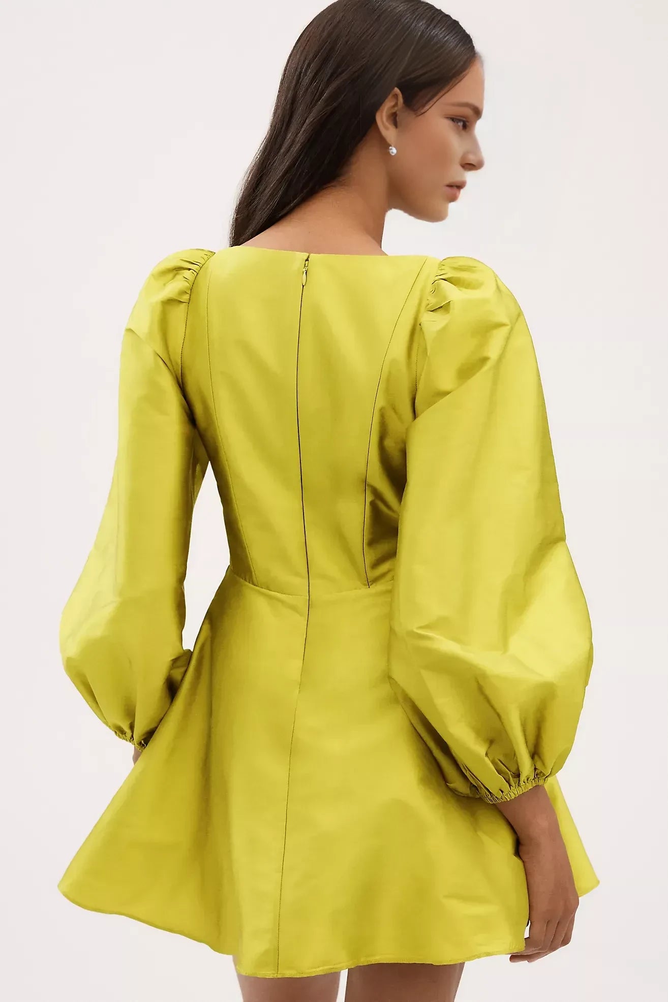 Charming A Line Square Neck Puff Sleeve Zipper Back Mini Length Evening Dress ﻿