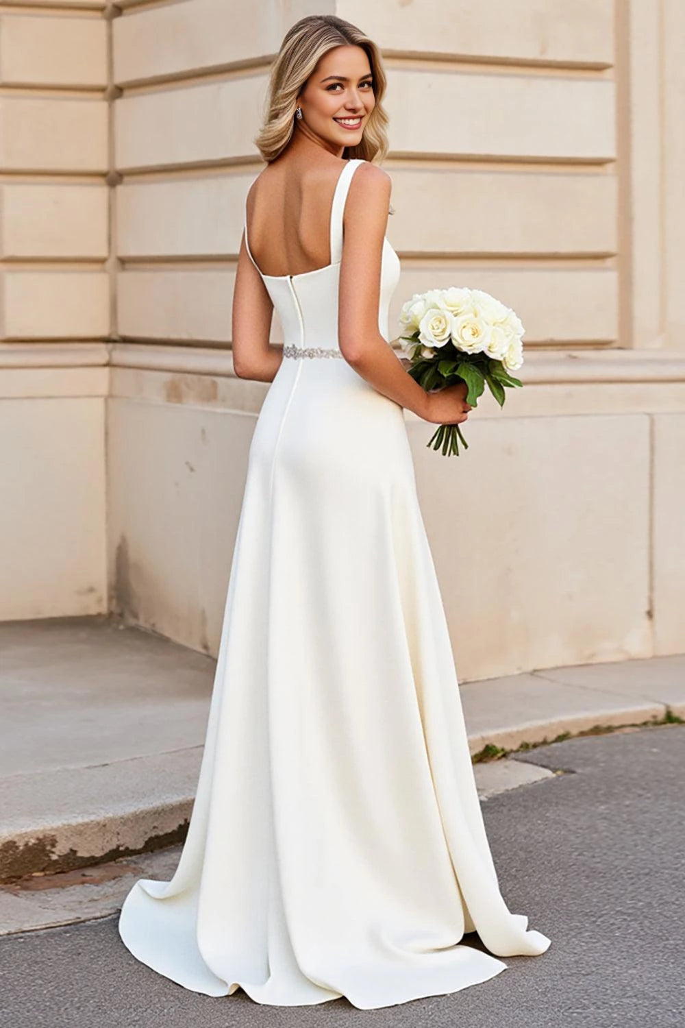 Charming A Line Square Neck Sleeveless Zipper Back Floor Length Wedding Dress