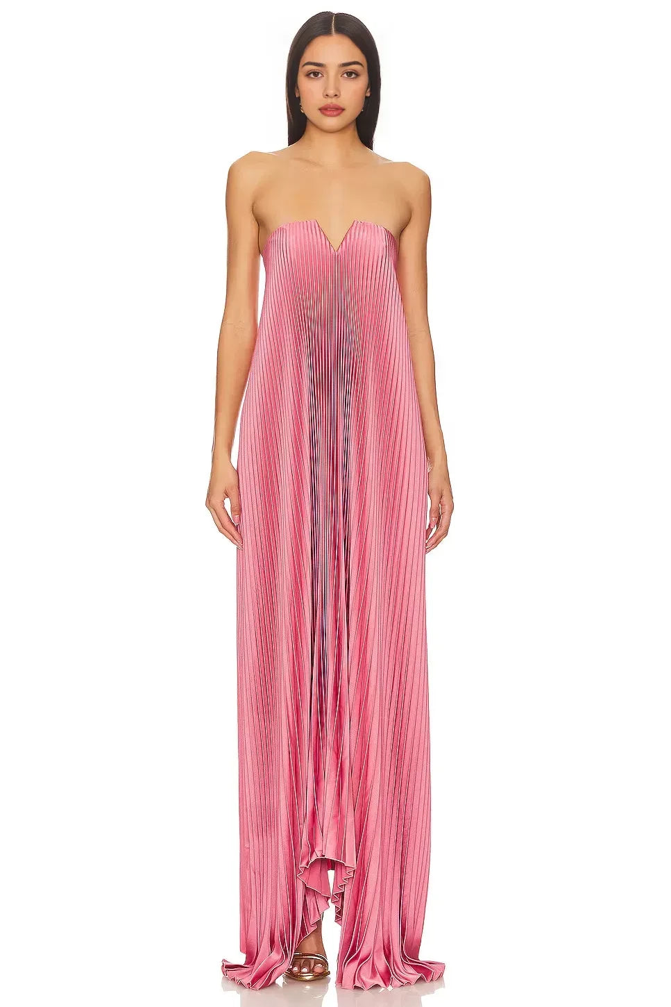 Charming A Line Strapless Pleated Sleeve Zipper Back Floor Length Evening Dress