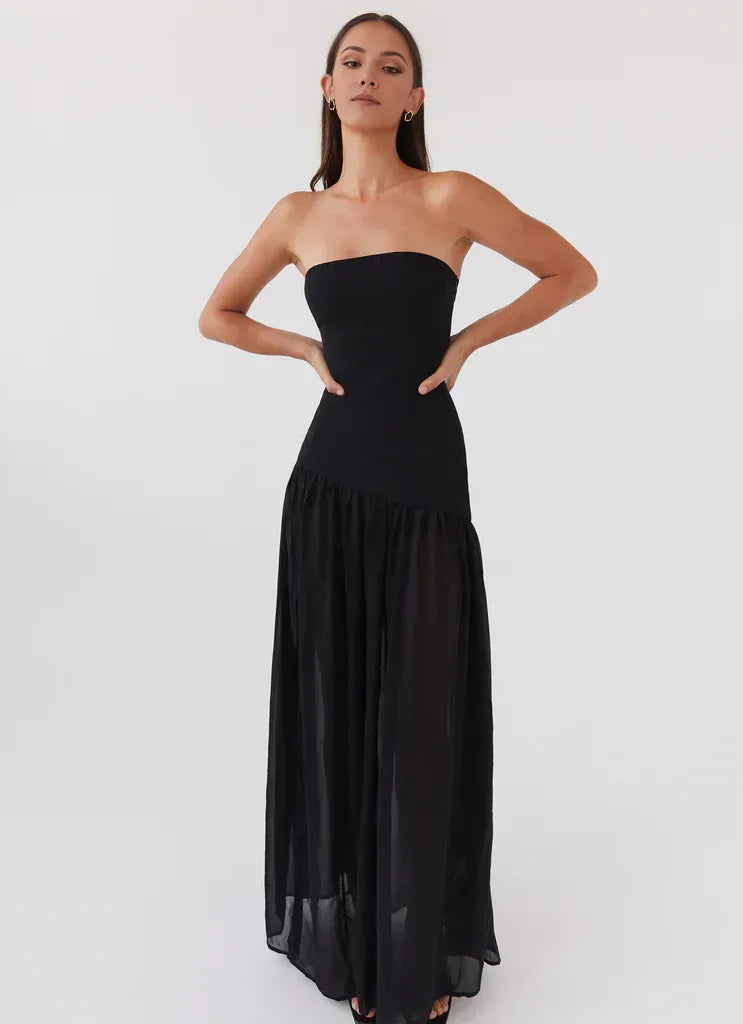 Charming A Line Strapless Sleeveless High Slit Floor Length Plus Size Evening Dress