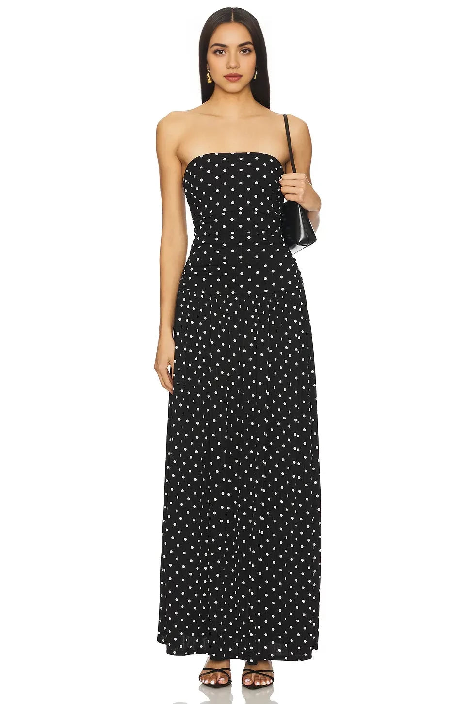 Charming A Line Strapless Sleeveless Polka Dot Floor Length Evening Dress