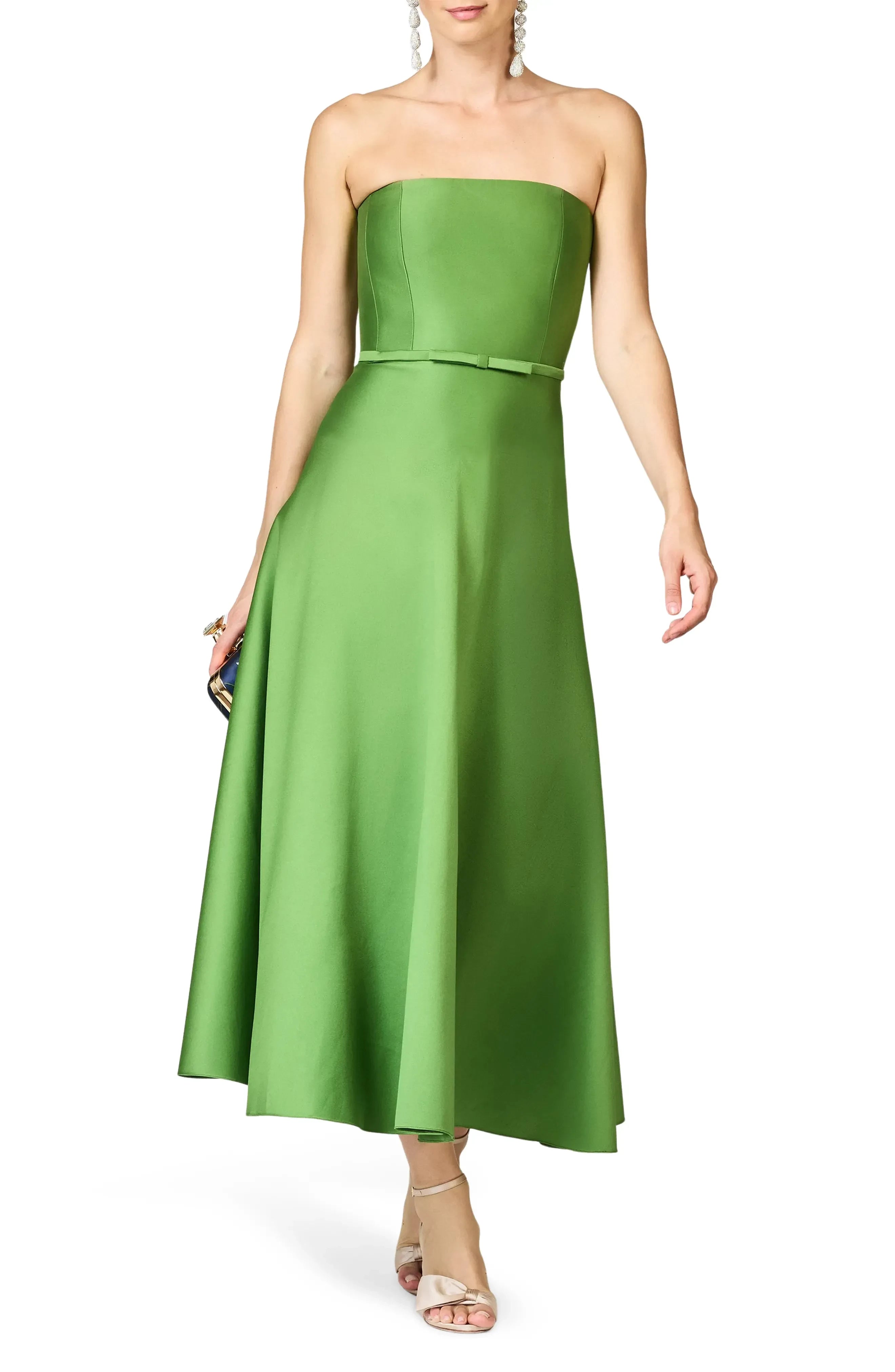 Charming A Line Strapless Sleeveless Zipper Back Midi Length Evening Dress