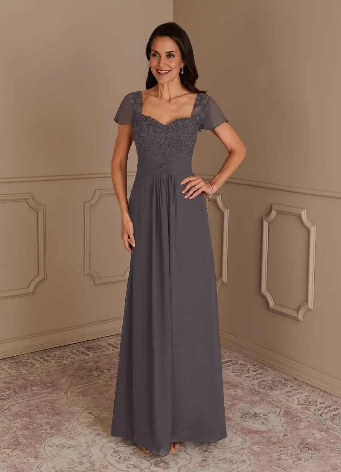 Charming A Line Sweetheart Neck Flutter Sleeve Zipper Back Floor Length Mother of the Bride Dress
