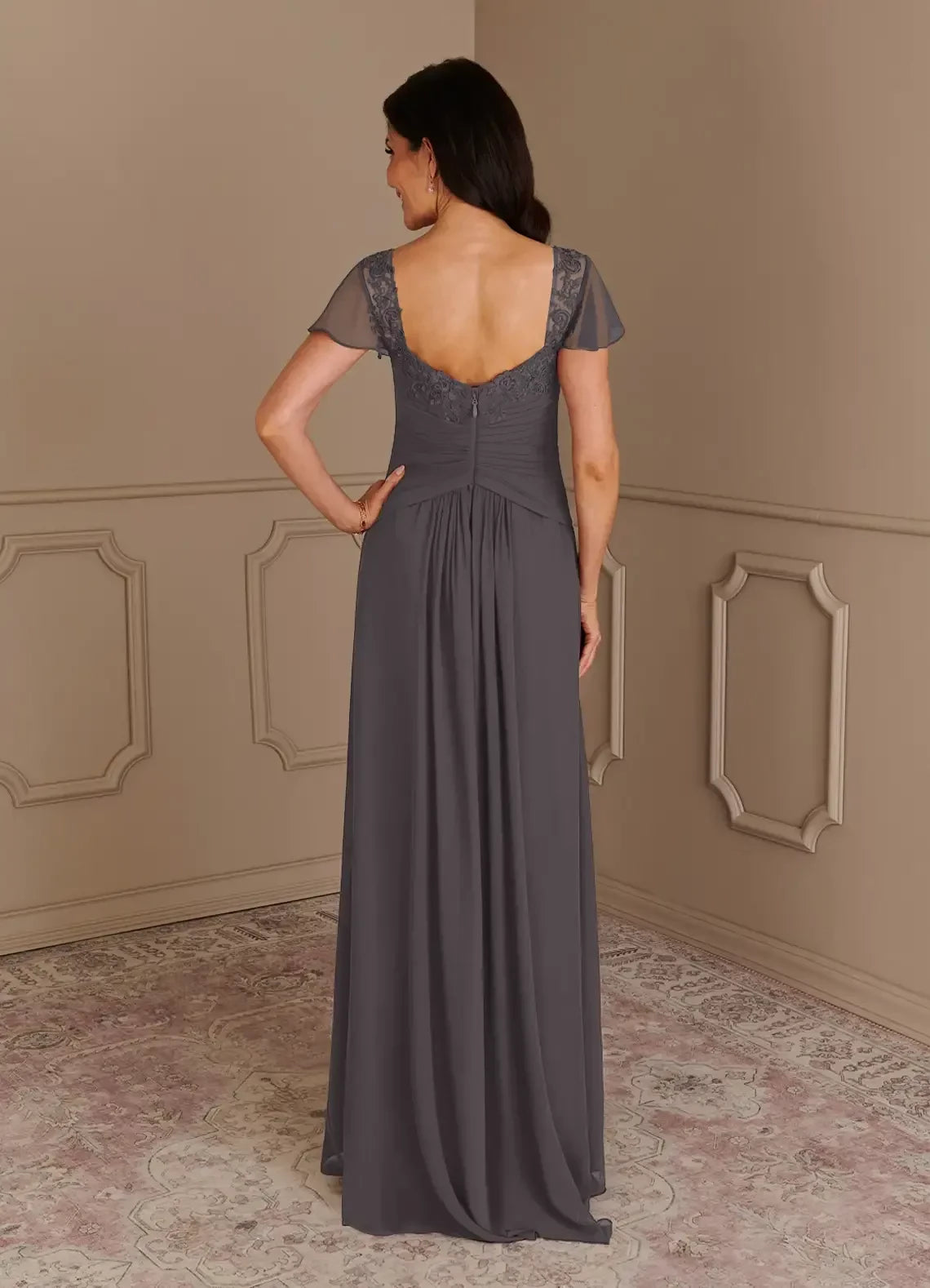 Charming A Line Sweetheart Neck Flutter Sleeve Zipper Back Floor Length Mother of the Bride Dress