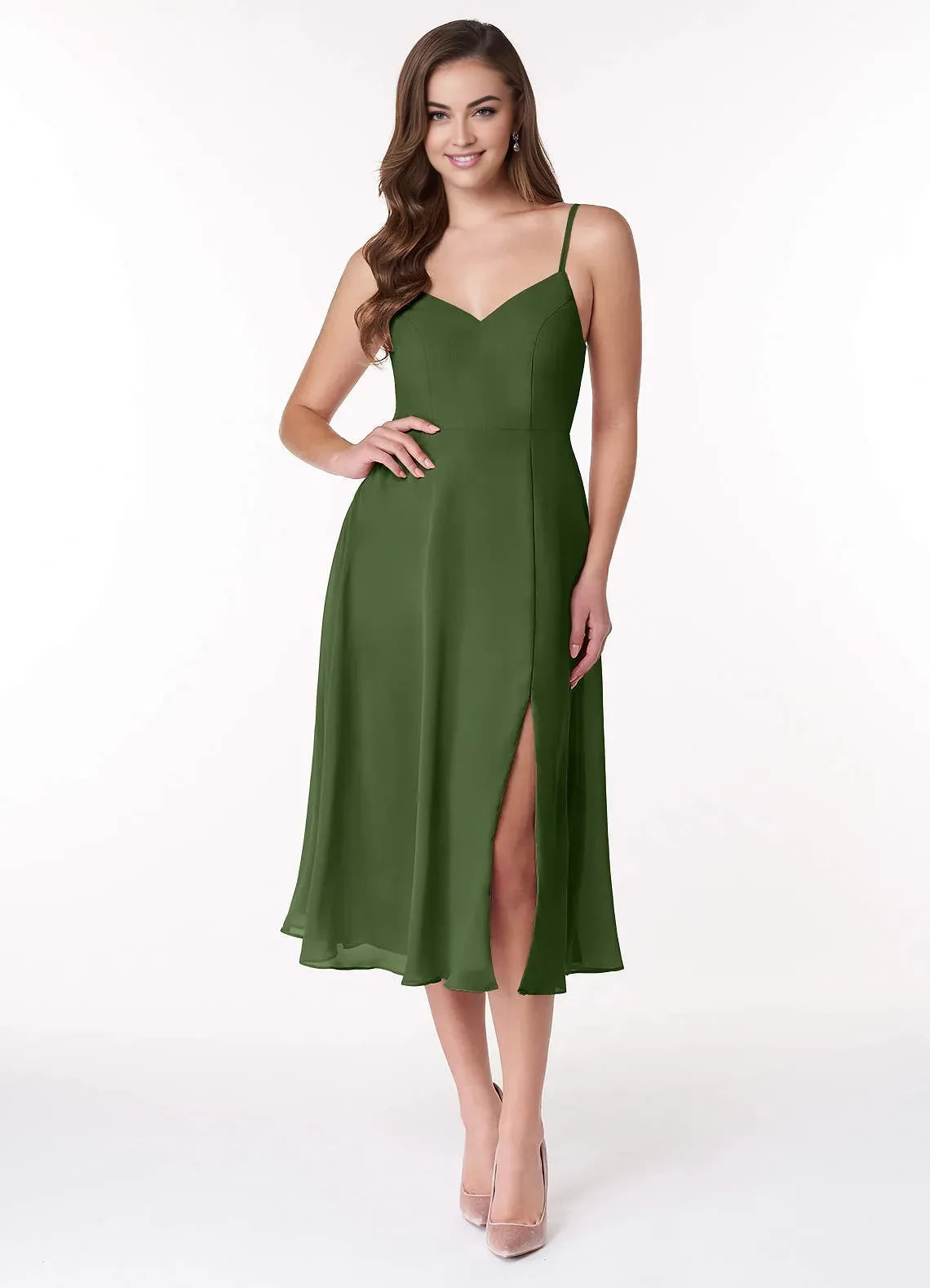 Charming A Line Sweetheart Neck Sleeveless Zipper Back Midi Length Bridesmaid Dress