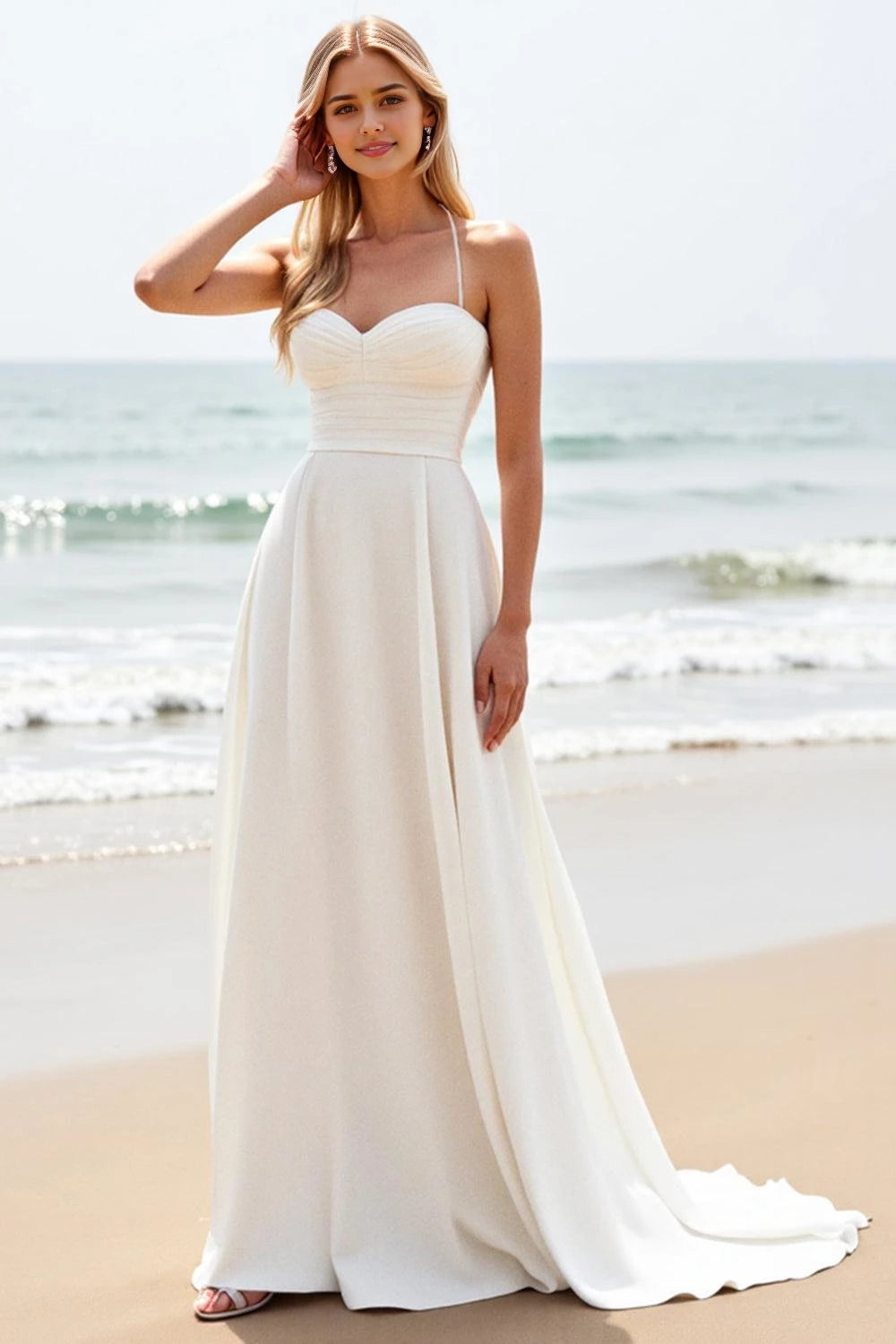 Charming A Line Sweetheart Neck Spaghetti Strap Criss Cross Back Floor Length Wedding Dress