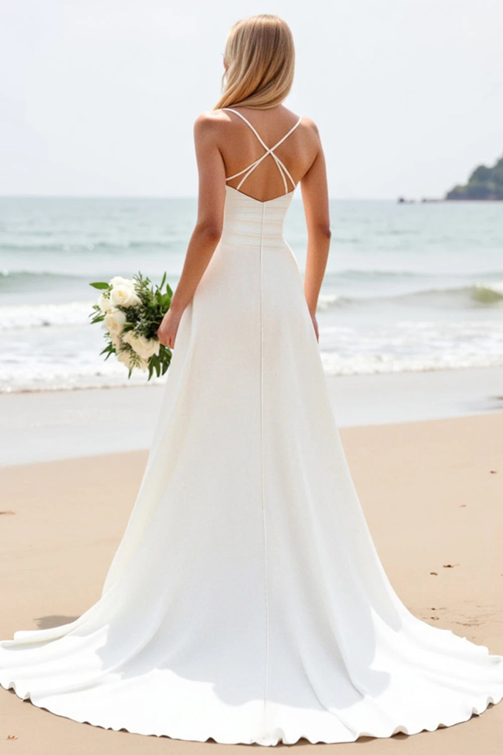 Charming A Line Sweetheart Neck Spaghetti Strap Criss Cross Back Floor Length Wedding Dress