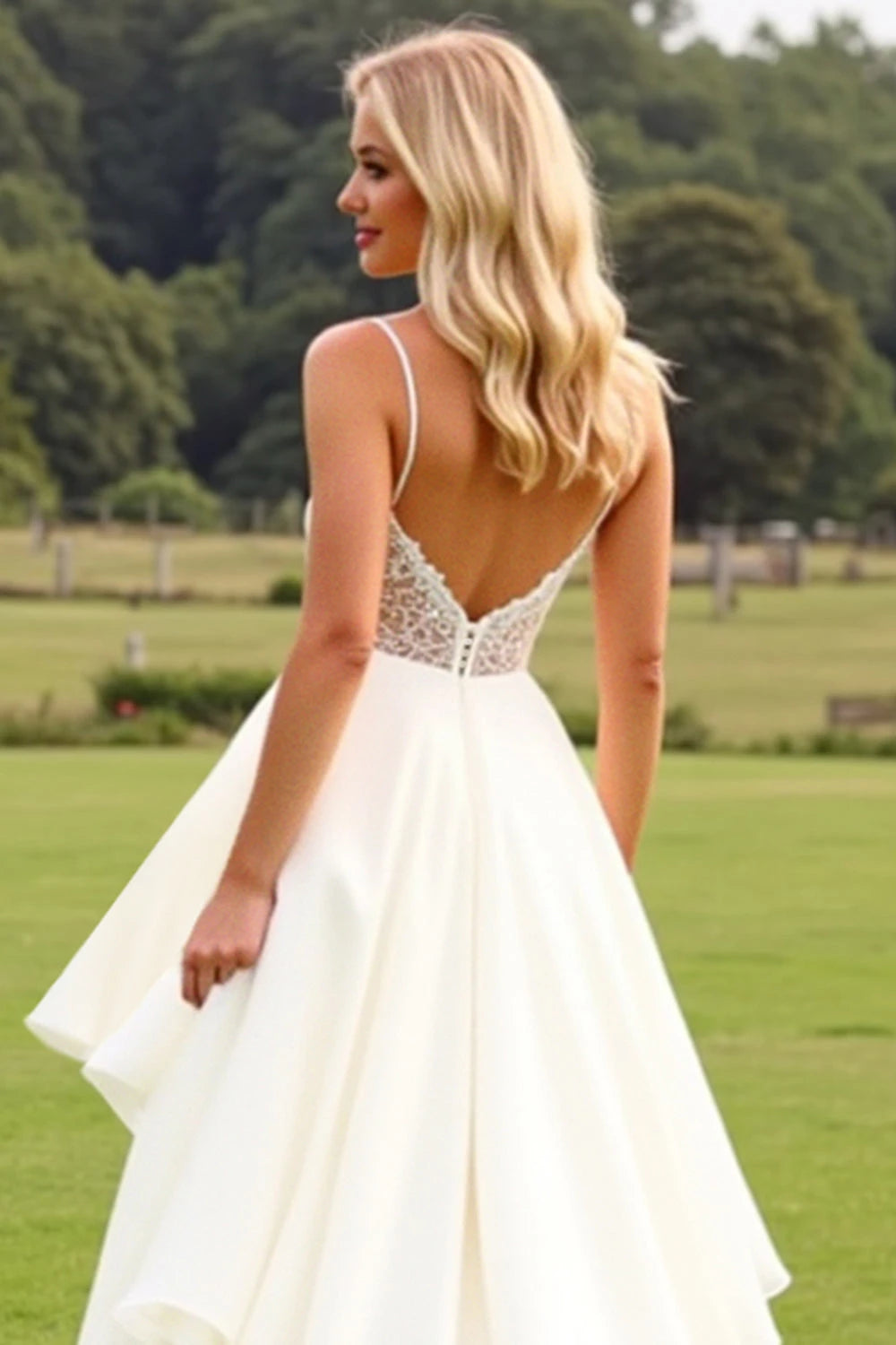 Charming A Line Sweetheart Neck Spaghetti Strap Lace Back Floor Length Wedding Dress