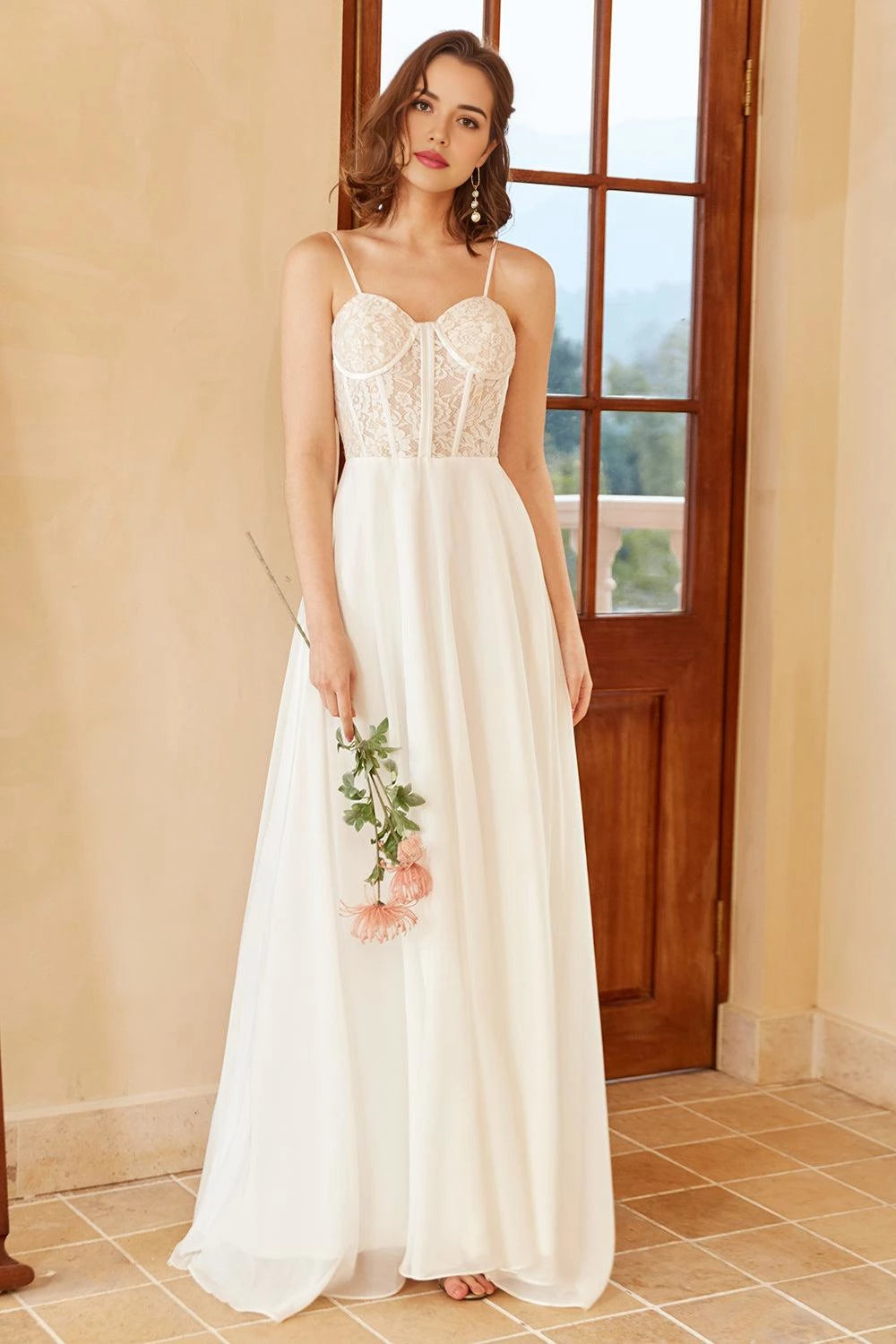 Charming A Line Sweetheart Neck Spaghetti Strap Zipper Back Floor Length Wedding Dress ﻿