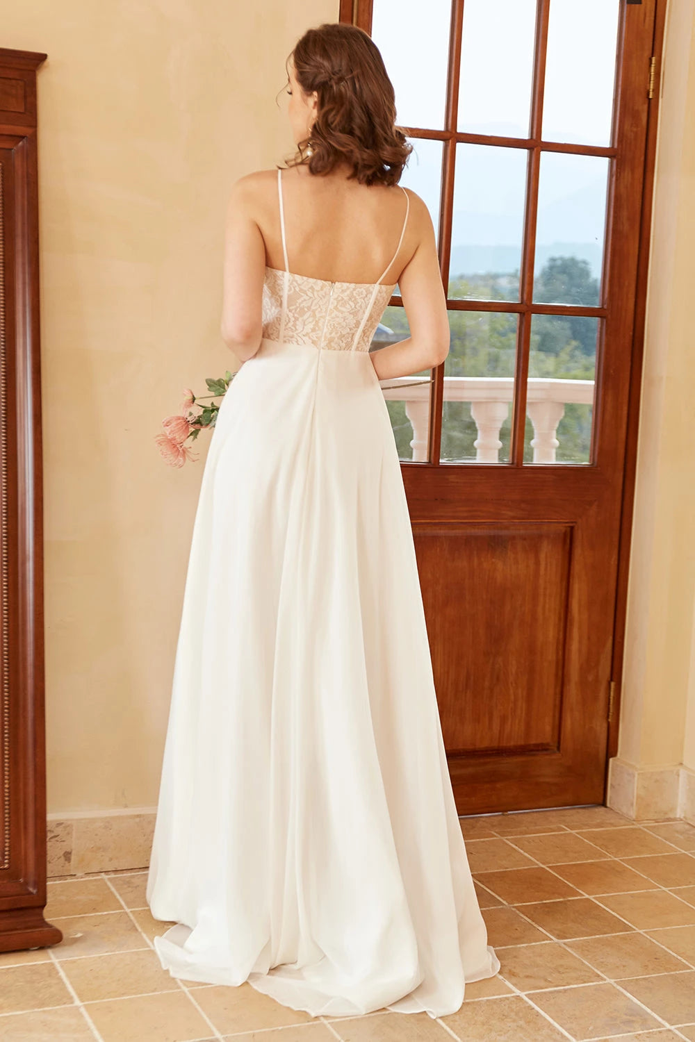 Charming A Line Sweetheart Neck Spaghetti Strap Zipper Back Floor Length Wedding Dress ﻿