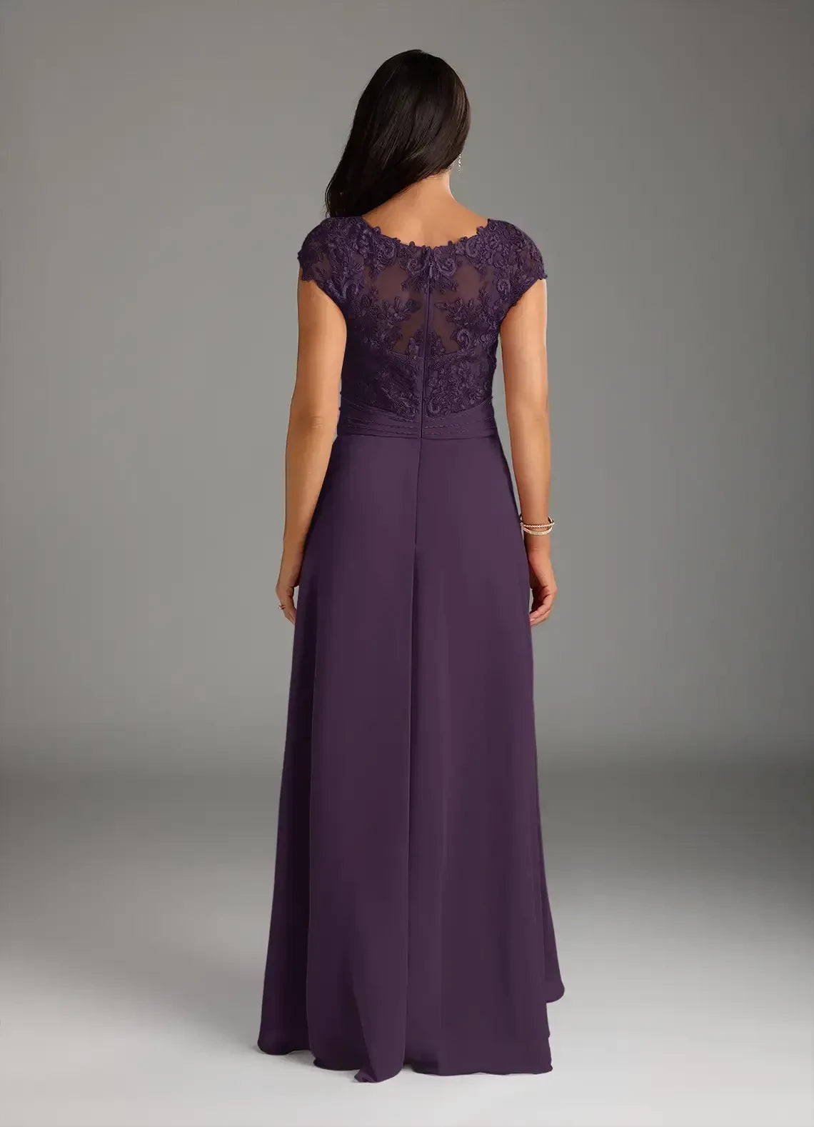 Charming A Line V Neck Cap Sleeve Lace Back High Low Mother of the Bride Dresses