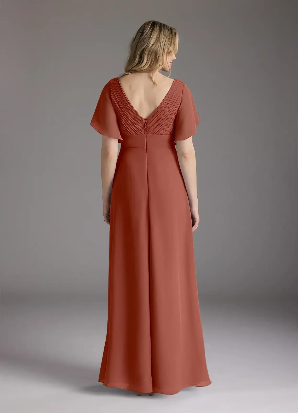 Charming A Line V Neck Flutter Sleeve Zipper Back Floor Length Mother of the Bride Dresses