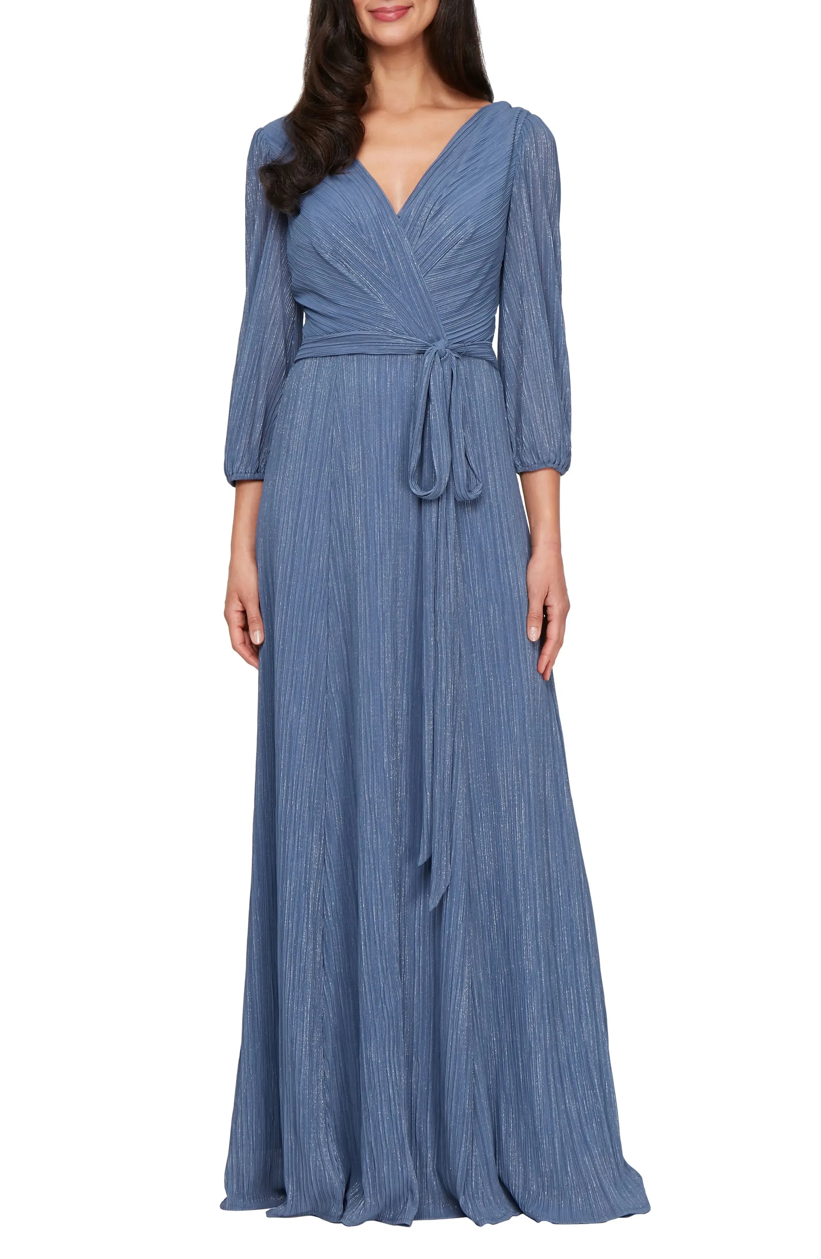 Charming A Line V Neck Puff Sleeve Zipper Back Floor Length Evening Dress