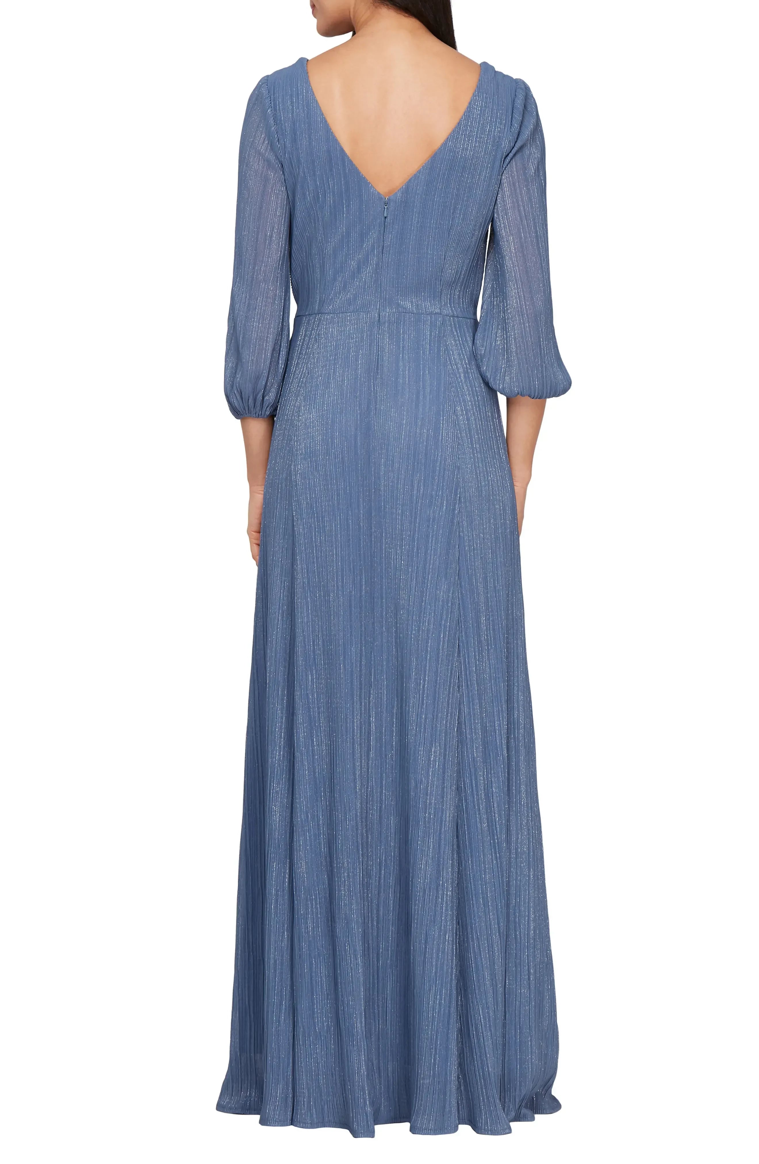 Charming A Line V Neck Puff Sleeve Zipper Back Floor Length Evening Dress