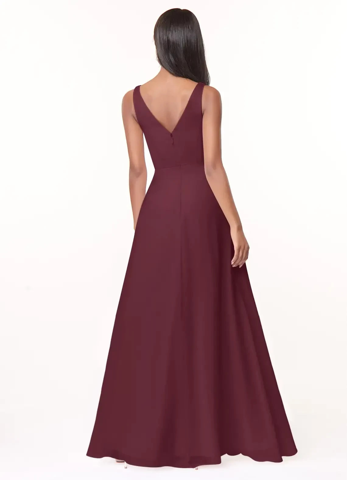Charming A Line V Neck Sleeveless V Back Floor Length Bridesmaid Dress