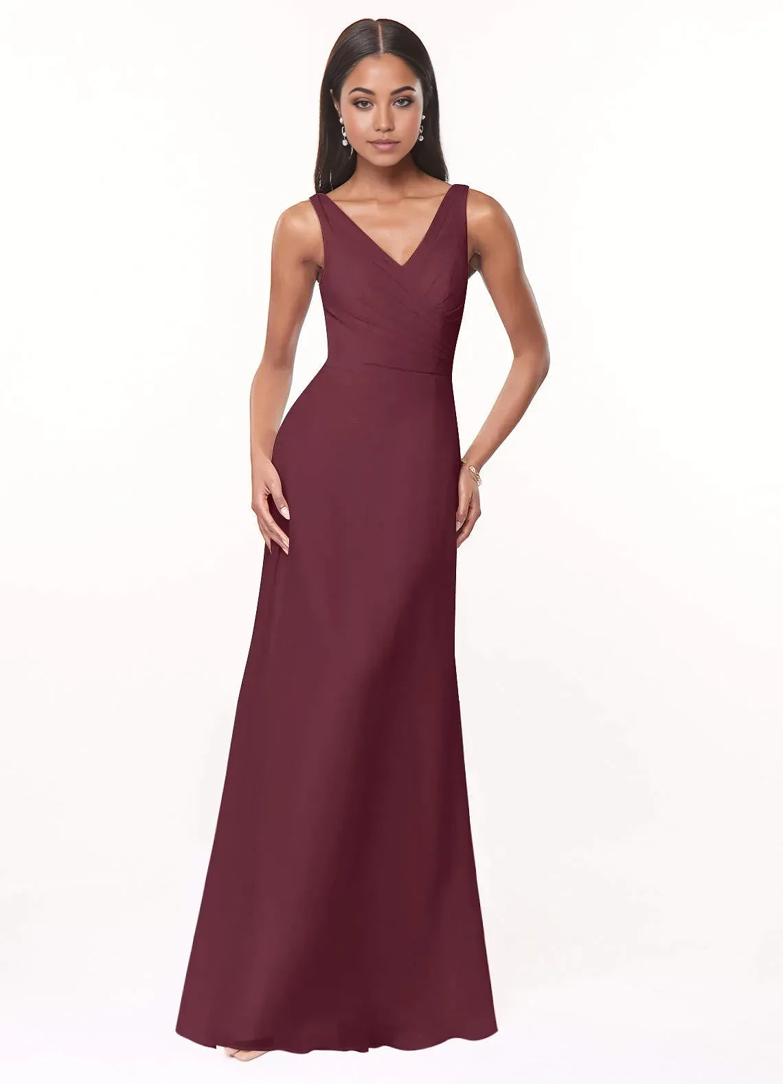 Charming A Line V Neck Sleeveless V Back Floor Length Bridesmaid Dress