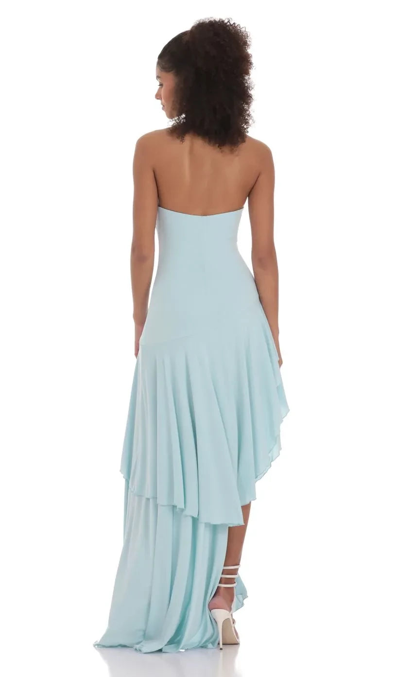 Charming Asymmetrical Strapless Sleeveless Plain Back High Low Evening Dress