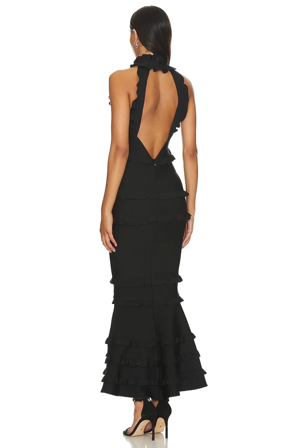 Charming Mermaid Halter Neck Sleeveless Open Back Tiered Floor Length Evening Dress