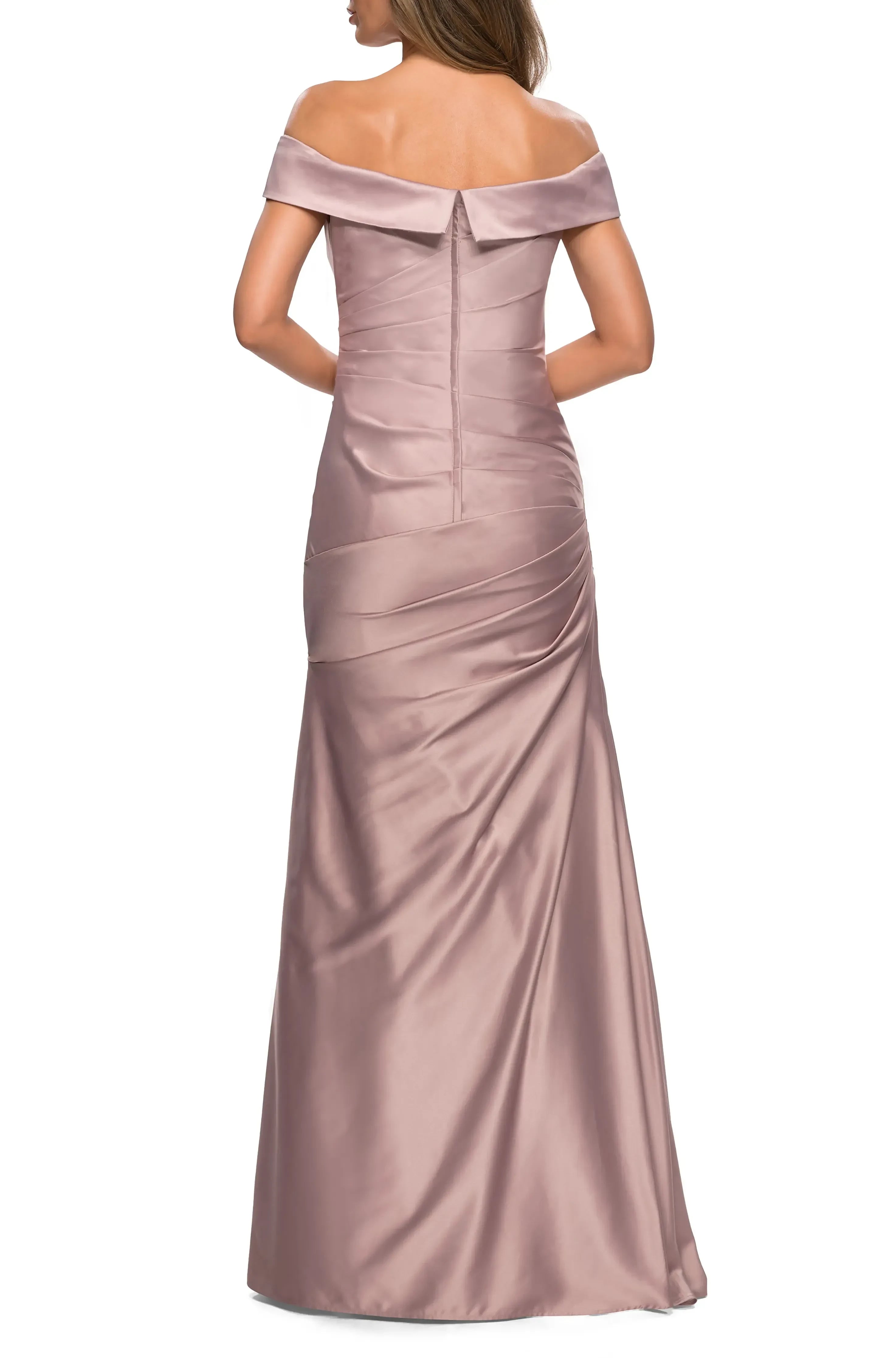 Charming Mermaid Off Shoulder Short Sleeve Ruched Back Floor Length Evening Dress