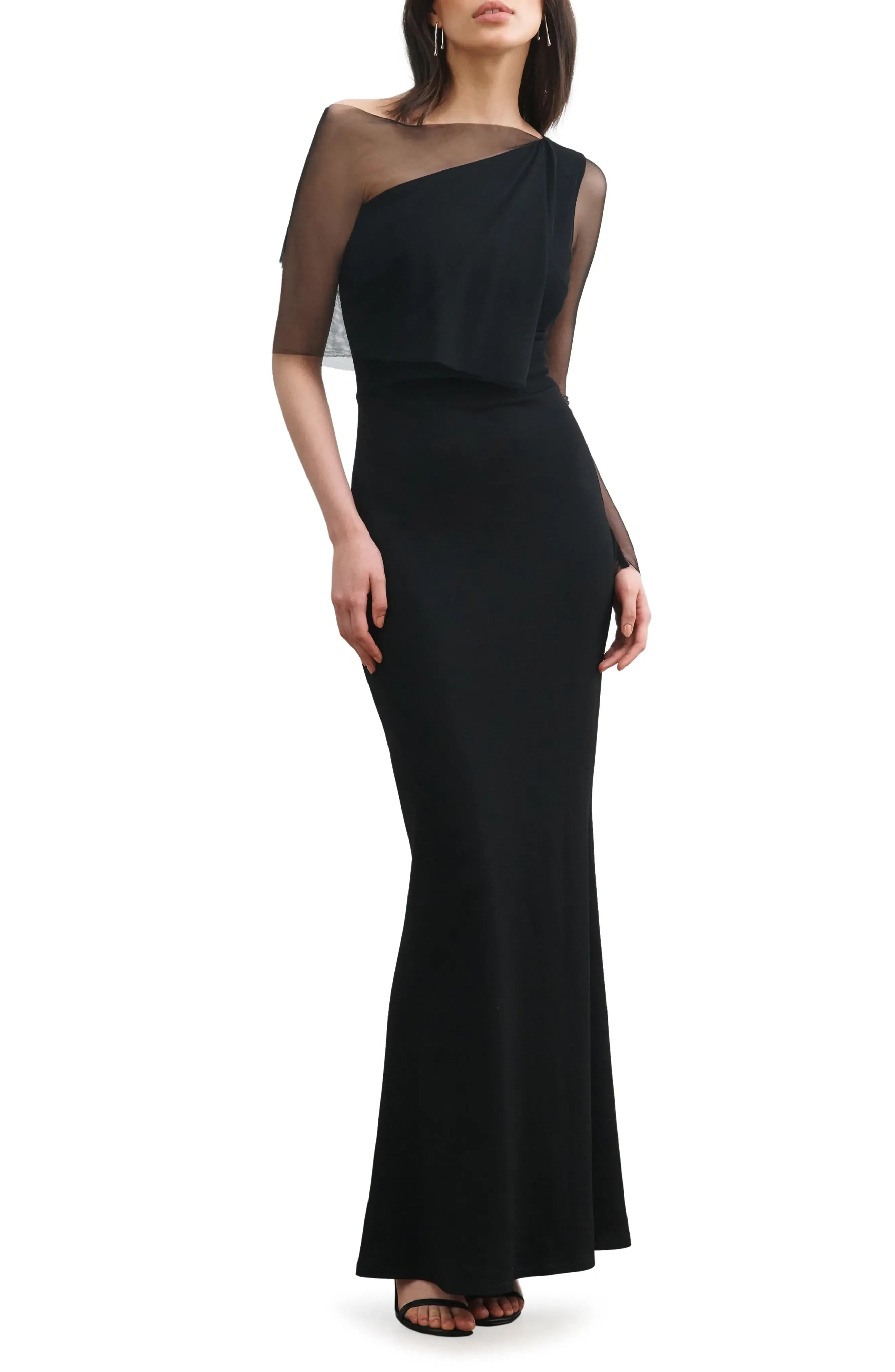 Charming Mermaid One Shoulder Sheer Sleeve Plain Back Floor Length Evening Dress