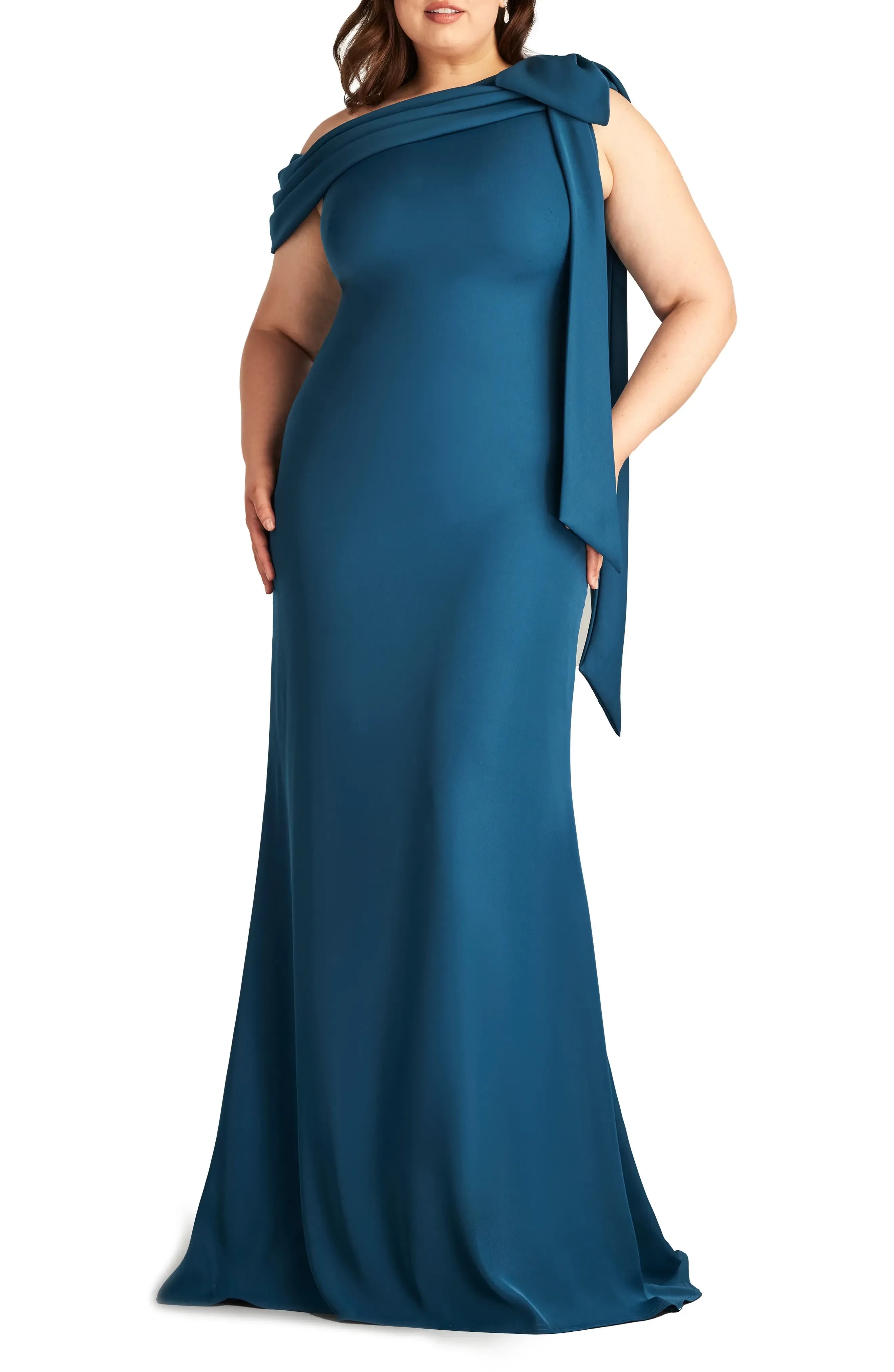 Charming Mermaid One Shoulder Sleeveless Draped Back Floor Length Plus Size Evening Dress