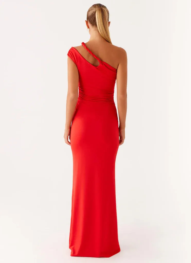 Charming Mermaid One Shoulder Sleeveless Ruched Back Floor Length Plus Size Evening Dress