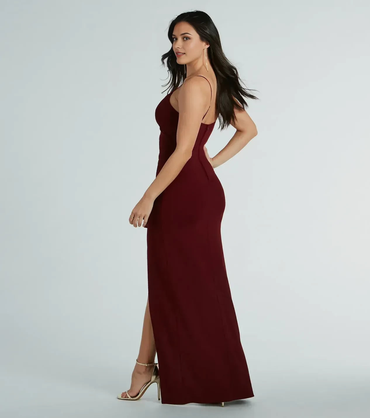 Charming Mermaid Plunge Neck Spaghetti Strap Ruffle Side Zipper Back Floor Length Prom Dress