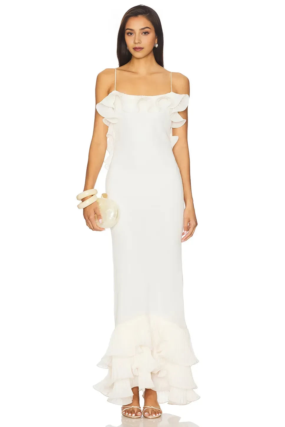 Charming Mermaid Spaghetti Strap Sleeveless Open Back Tiered Floor Length Evening Dress