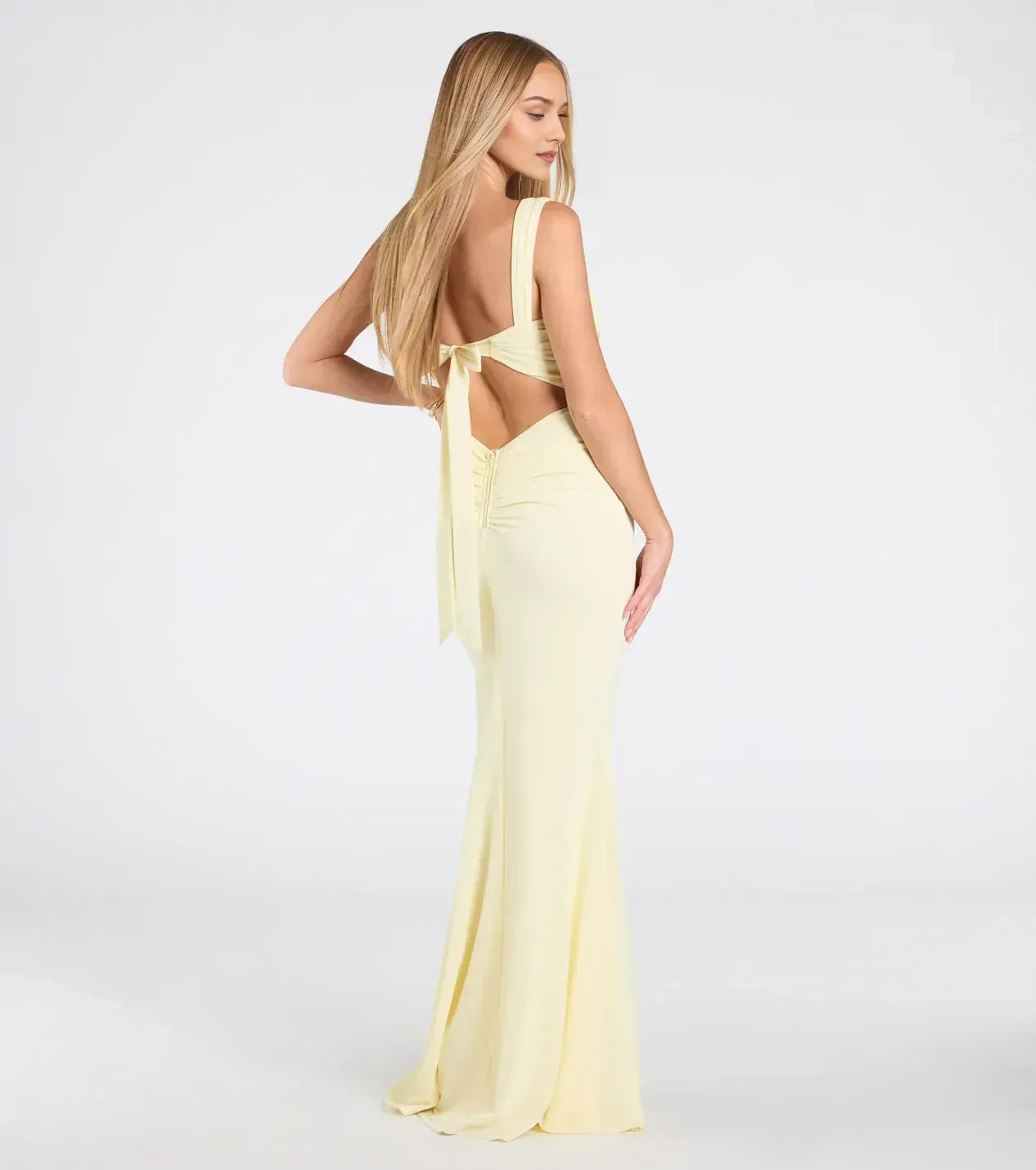 Charming Mermaid Square Neck Sleeveless Bow Back Floor Length Prom Dress