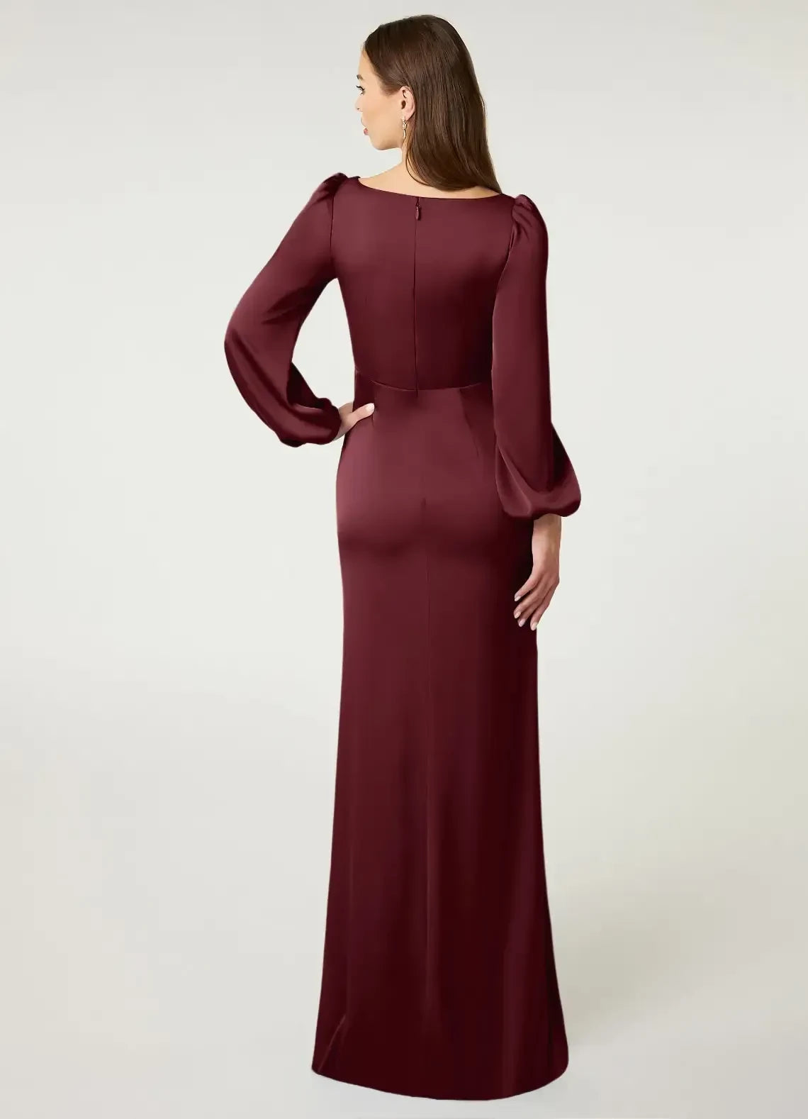 Charming Mermaid V Neck Puff Sleeve Zipper Back Floor Length Bridesmaid Dress