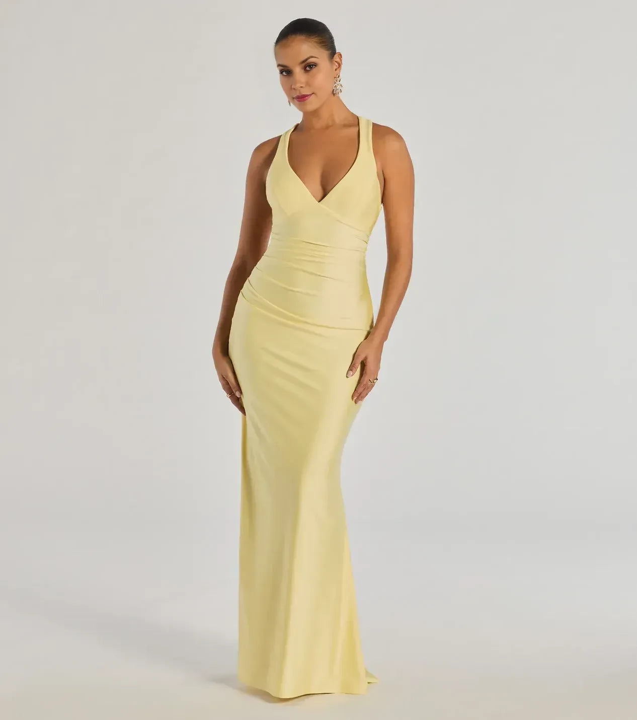 Charming Mermaid V Neck Sleeveless Crisscross Back Floor Length Prom Dress