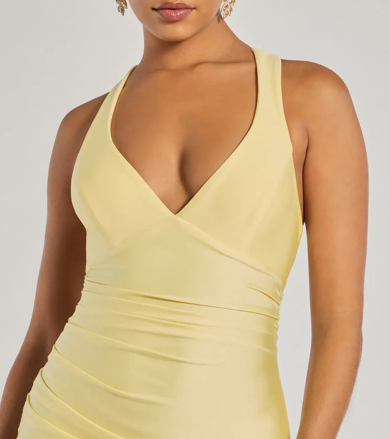 Charming Mermaid V Neck Sleeveless Crisscross Back Floor Length Prom Dress