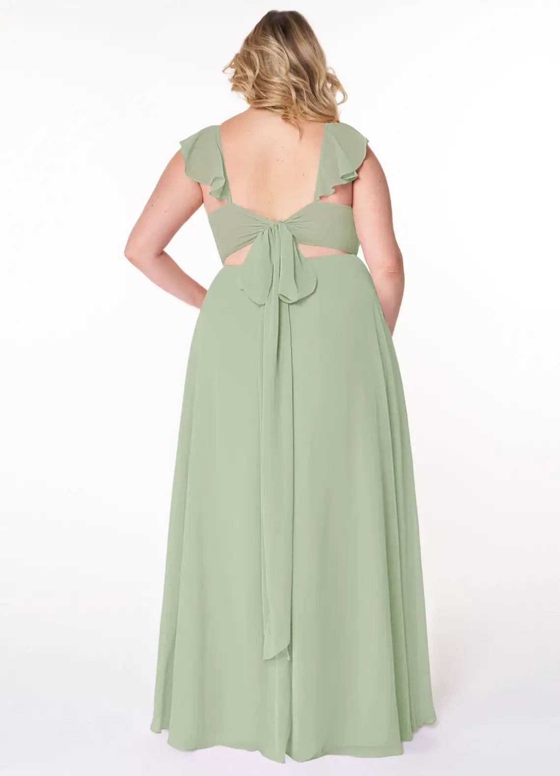 Charming Plus Size A Line Sweetheart Neck Ruffled Strap Bow Back Floor Length Bridesmaid Dress