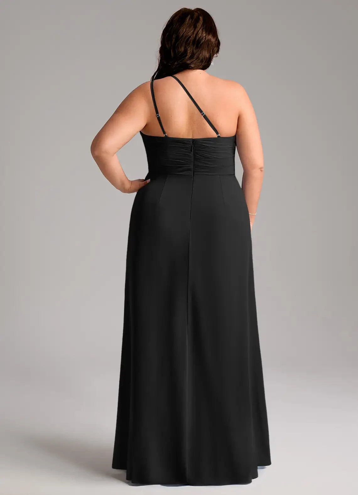 Charming Plus Size Sheath One Shoulder Sleeveless Open Back Floor Length Bridesmaid Dress