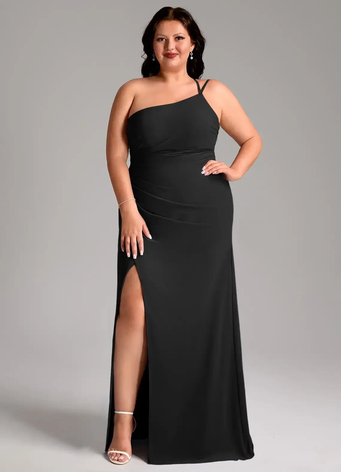 Charming Plus Size Sheath One Shoulder Sleeveless Open Back Floor Length Bridesmaid Dress